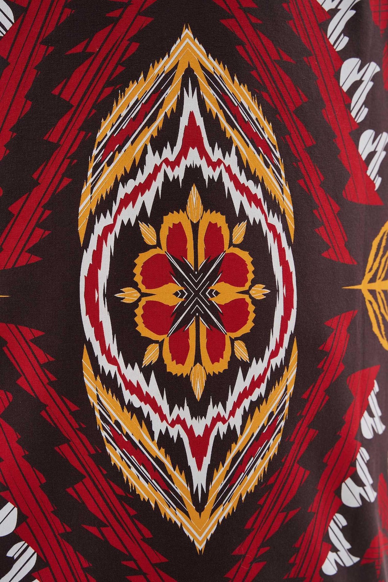 Erkek Ethnical Printed And Embroidered Tişört OAK COFFE