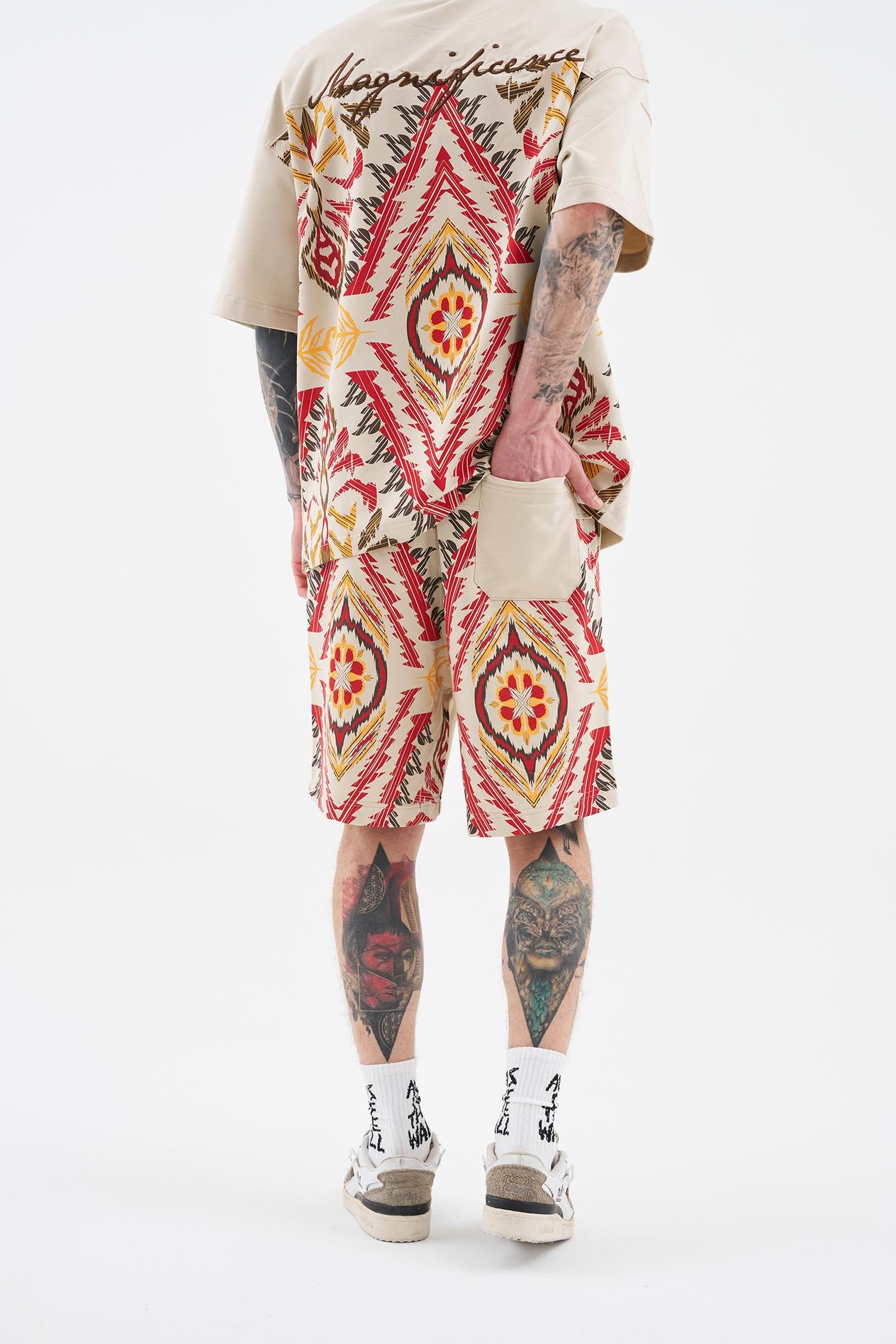Erkek Ethnical Printed And Embroidered Soft Bej Şort