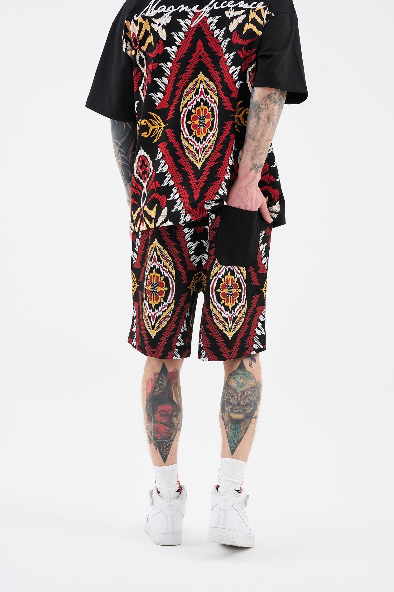 Erkek Ethnical Printed And Embroidered Siyah Şort