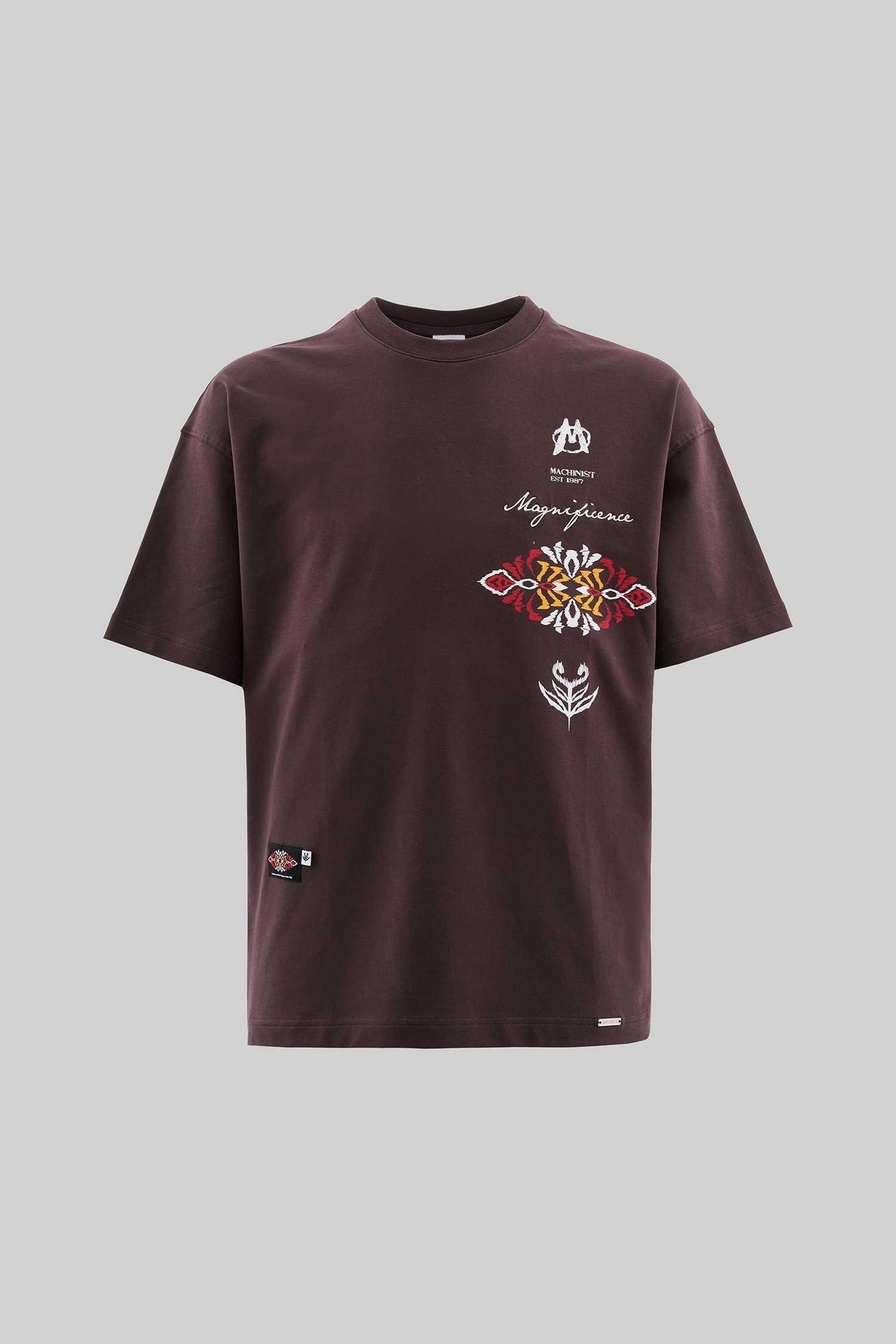 Erkek Ethnical Printed And Embroidered Tişört OAK COFFE