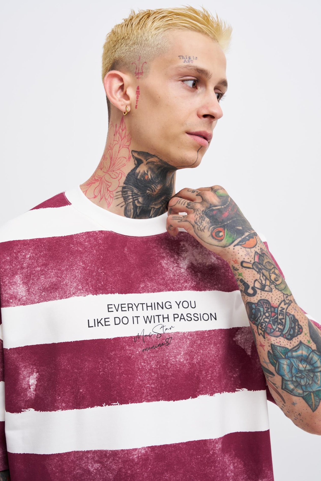 Erkek Everyting You Baskılı Oversize Kırmızı Ekru Tişört