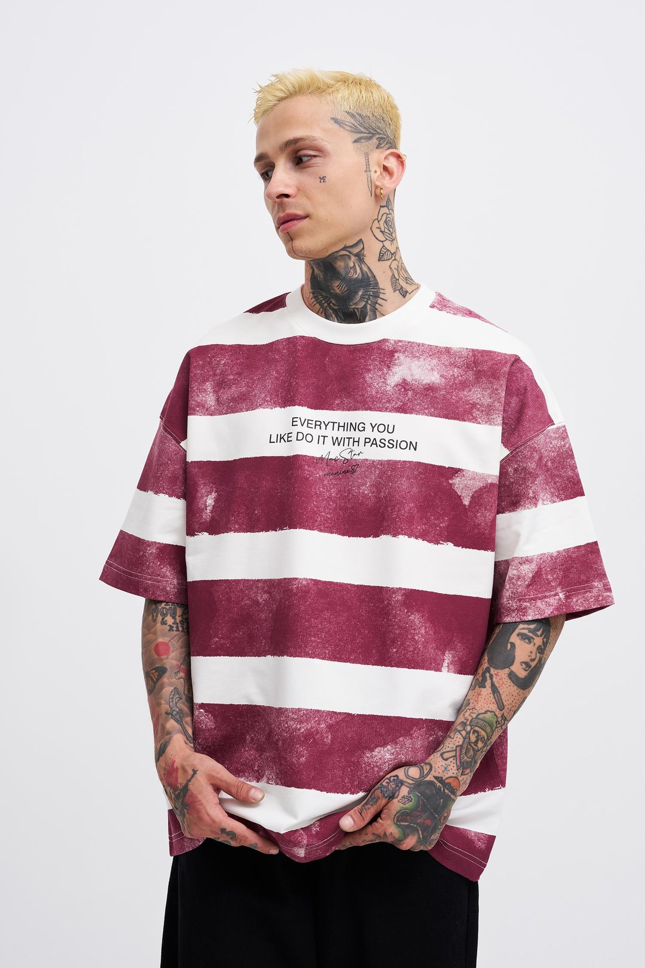 Erkek Everyting You Baskılı Oversize Kırmızı Ekru Tişört