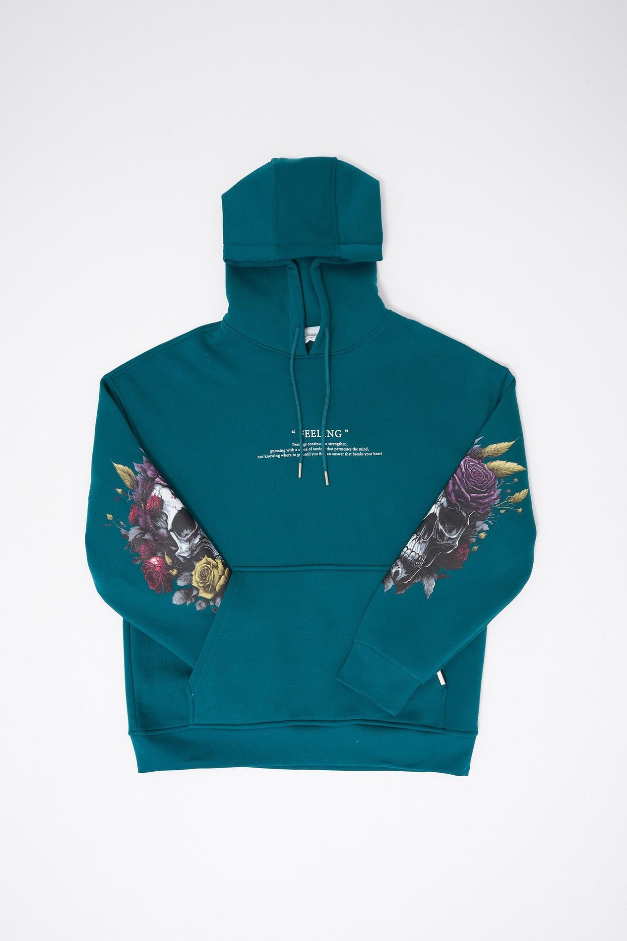 Erkek Feeling Skull Baskılı Oversize Petrol Yeşili Sweatshirt
