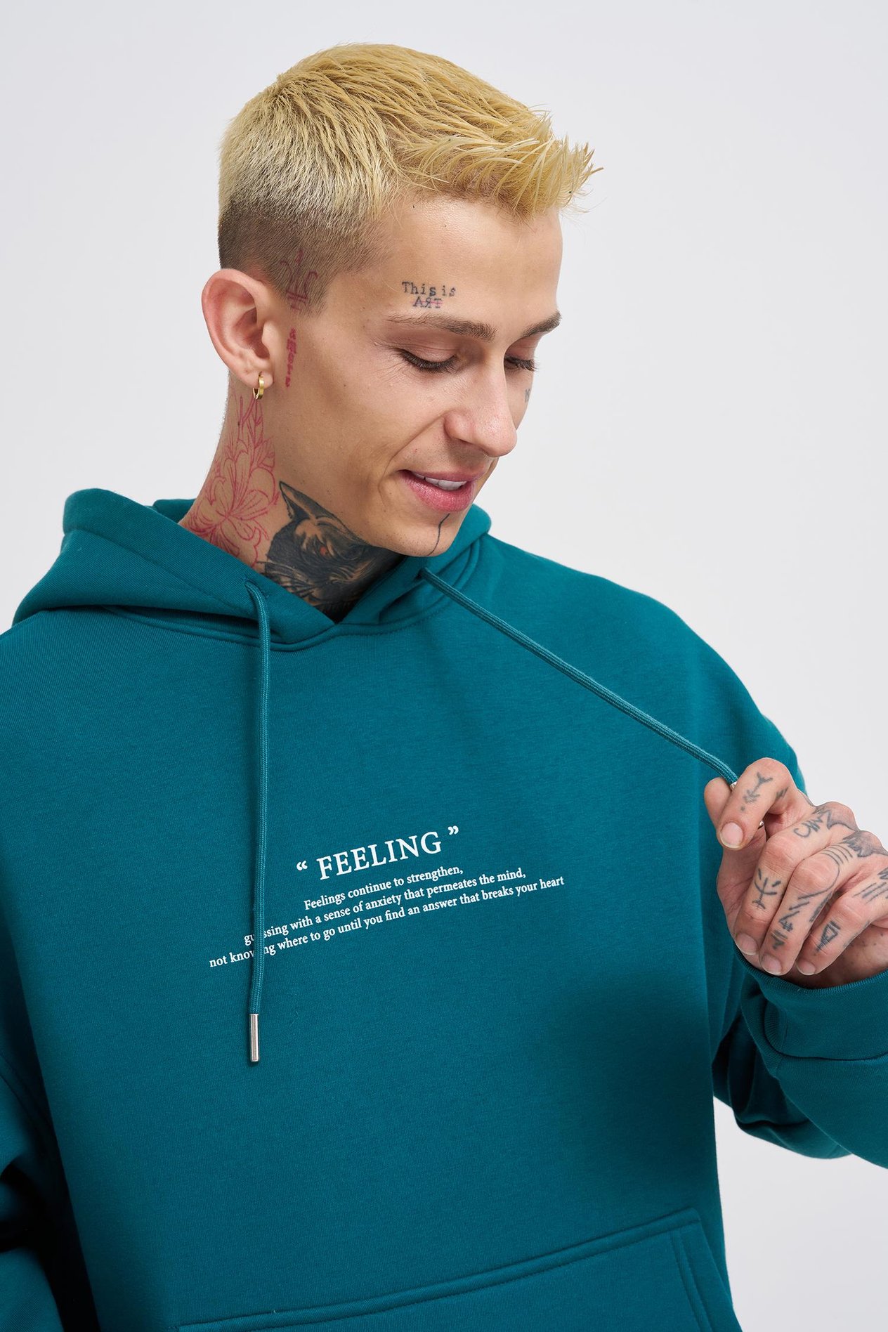 Erkek Feeling Skull Baskılı Oversize Petrol Yeşili Sweatshirt