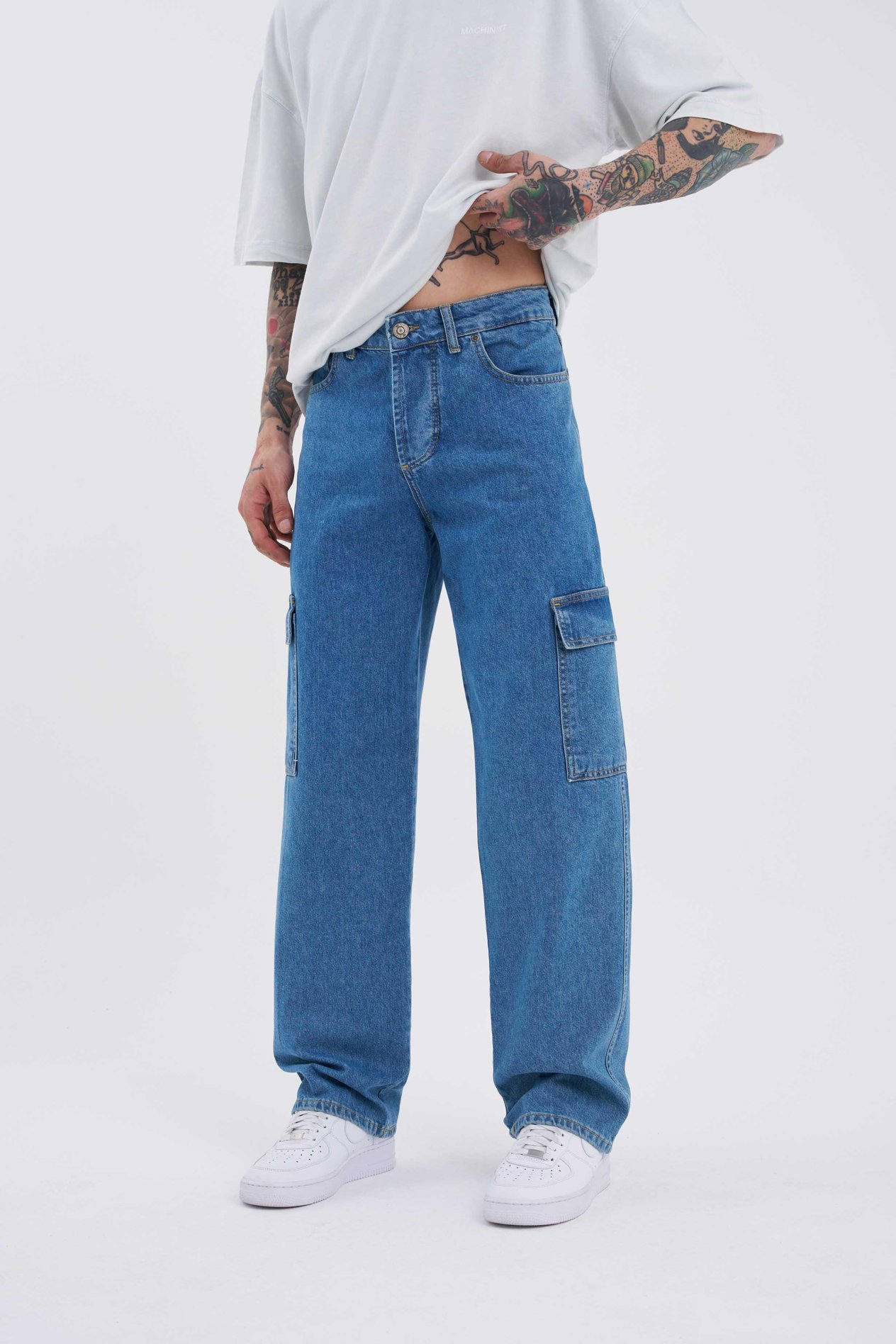 Erkek Fith Kargo Cepli Baggy Lacivert Jeans