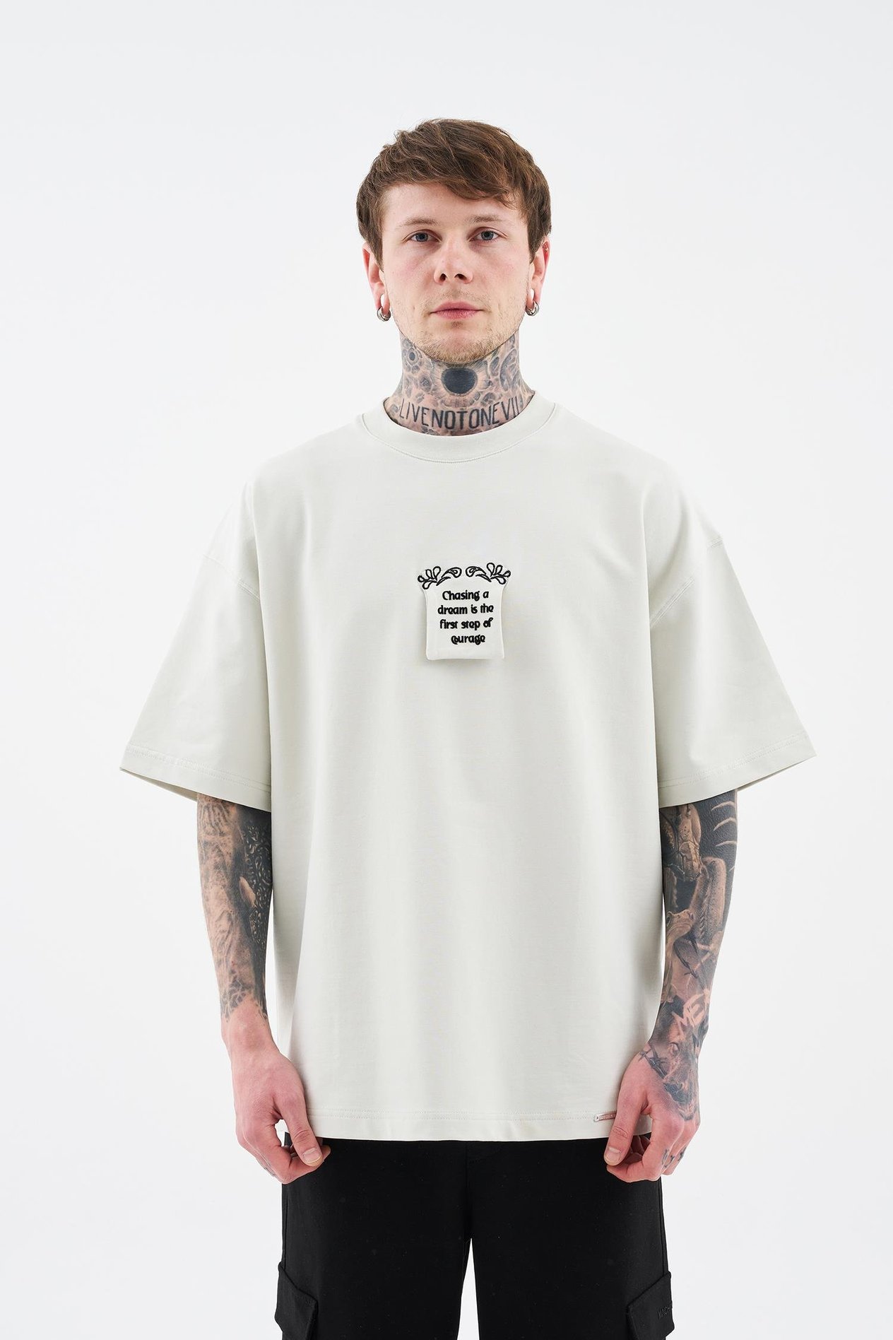 Erkek Flock Printed Oversi̇ze Ti̇şört SPACE GREY