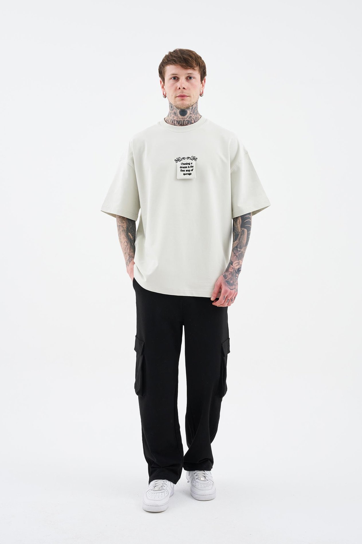 Erkek Flock Printed Oversi̇ze Ti̇şört SPACE GREY