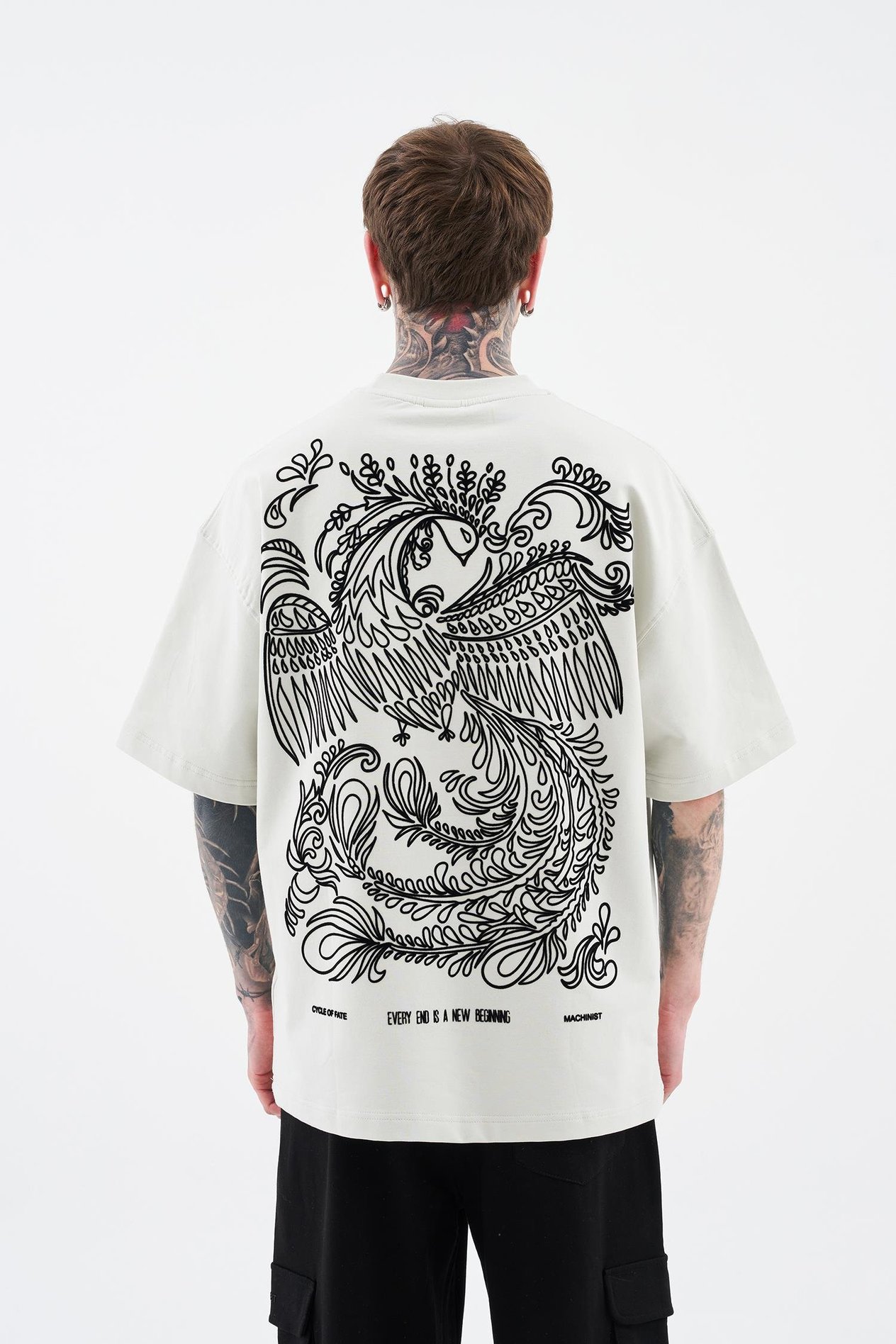 Erkek Flock Printed Oversi̇ze Ti̇şört SPACE GREY