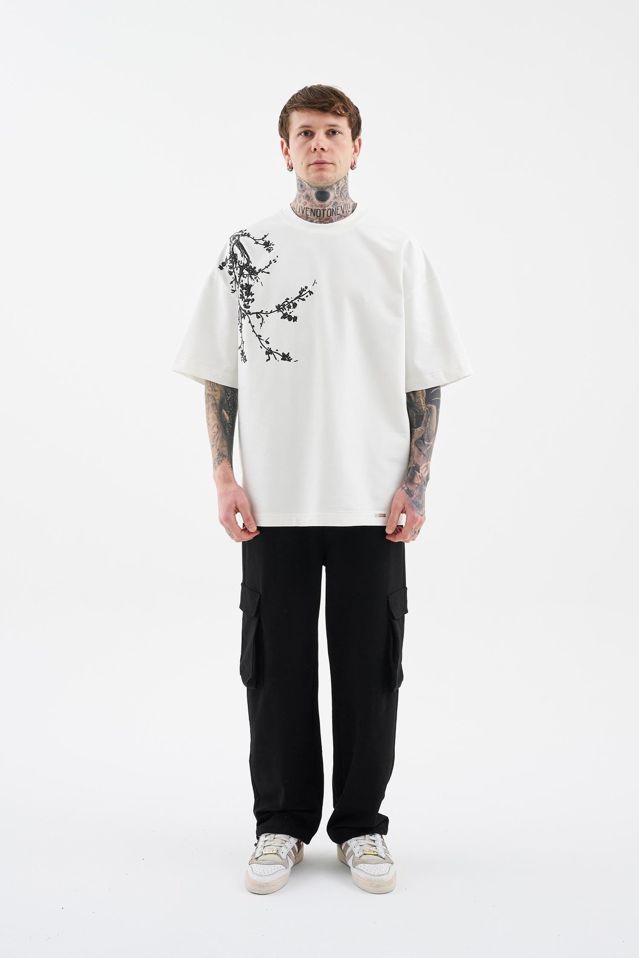 Erkek Floral 3D Printed Oversize Tişört ECRU