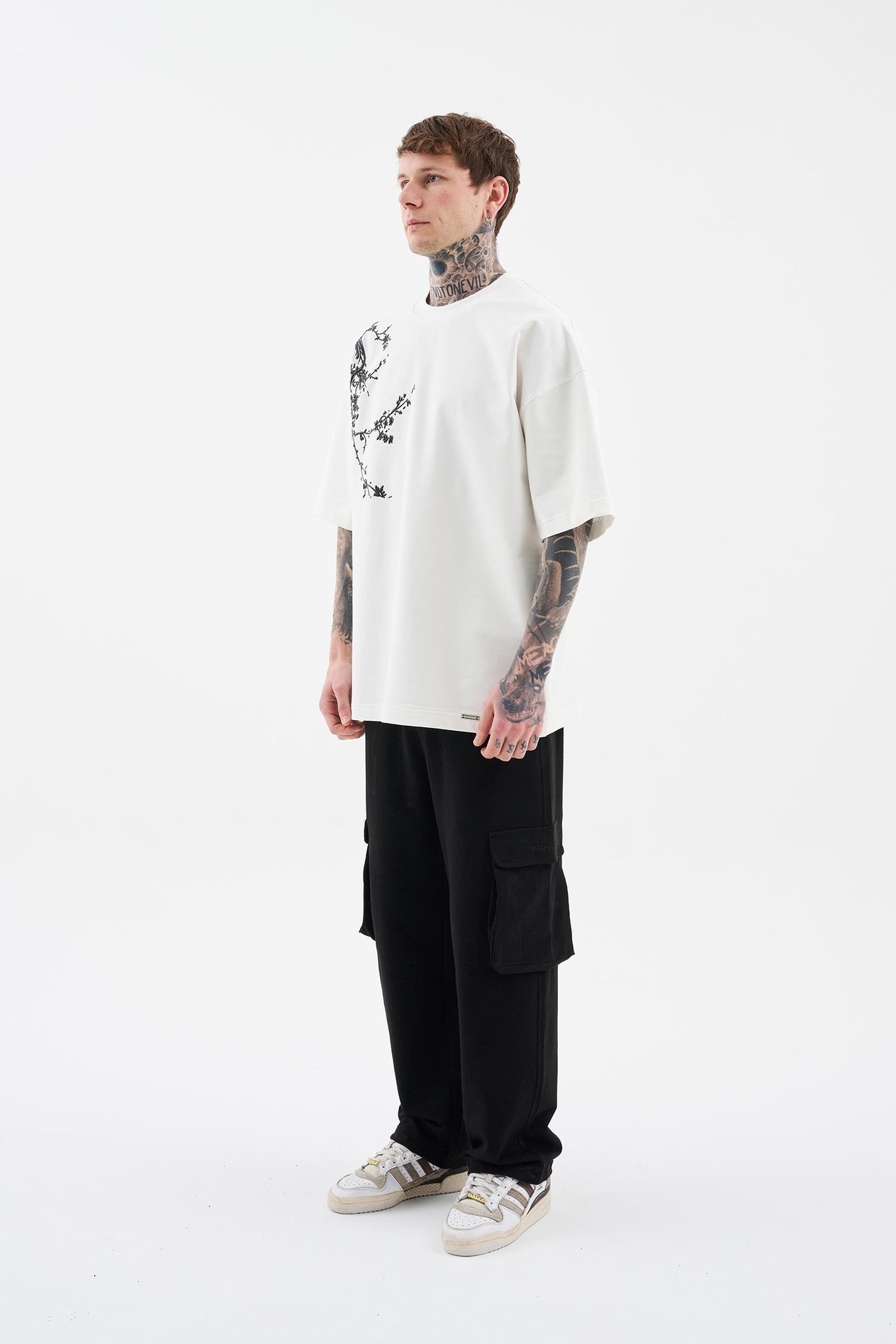 Erkek Floral 3D Printed Oversize Tişört ECRU