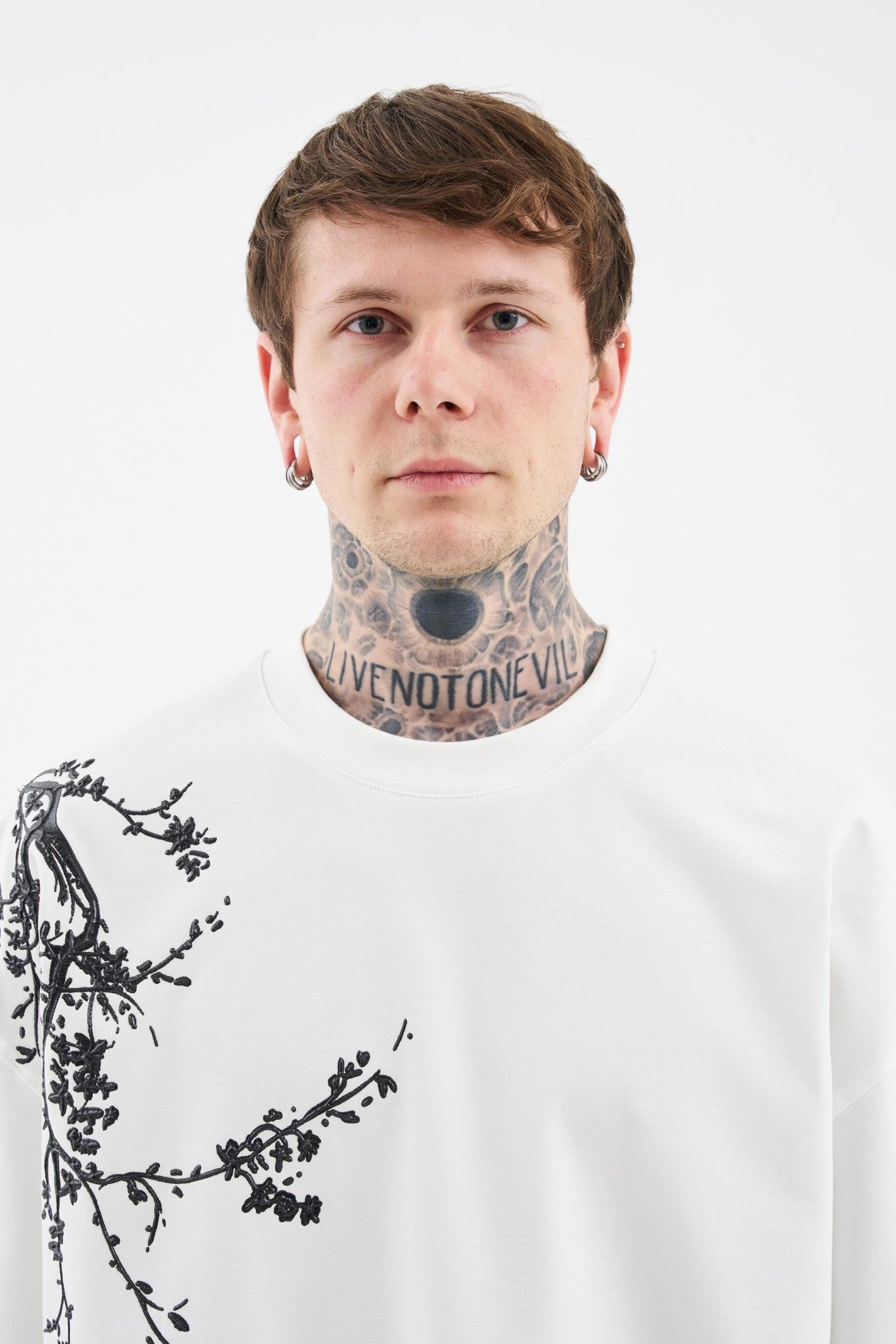 Erkek Floral 3D Printed Oversize Tişört ECRU
