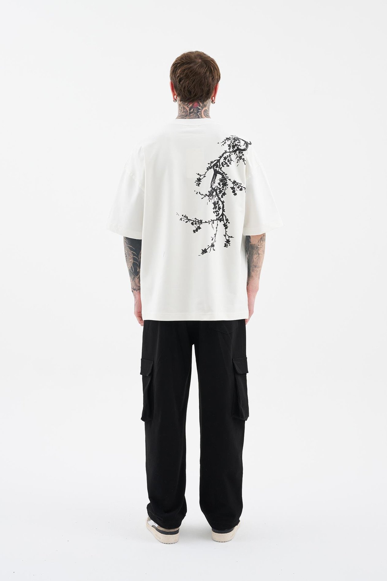 Erkek Floral 3D Printed Oversize Tişört ECRU