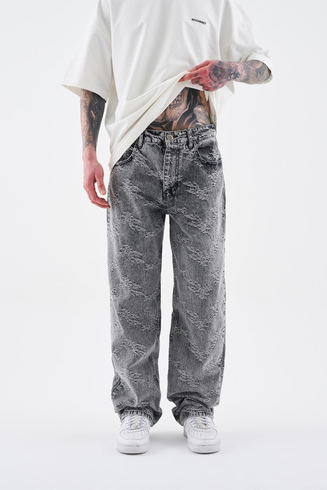 Erkek Flower Patterned Jean ANTRASİT