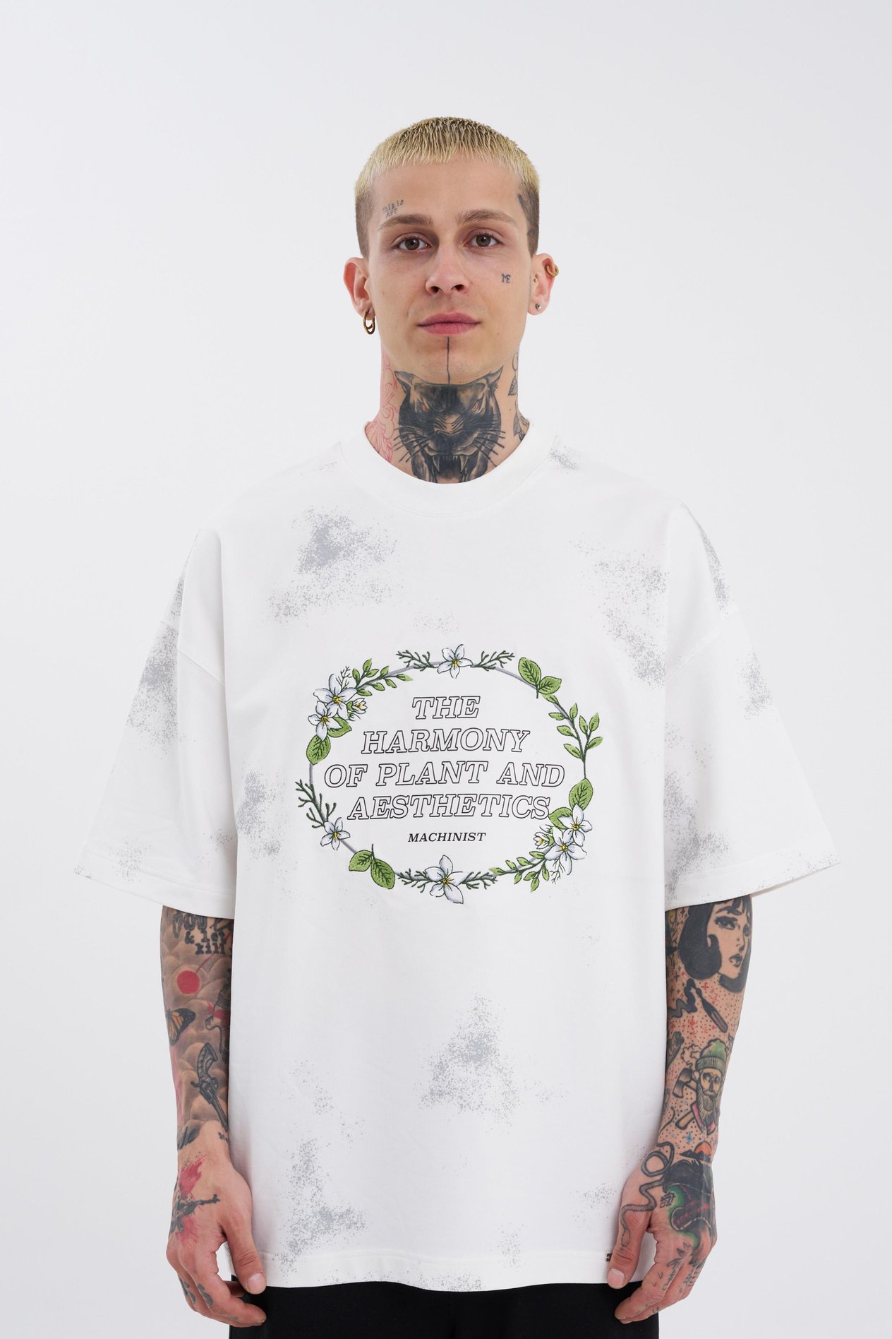 Erkek Flowers Oversize Ekru Tişört