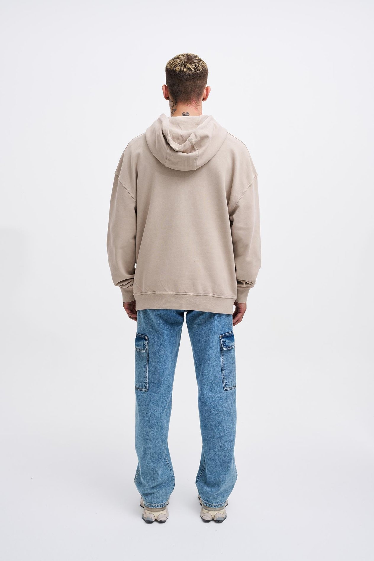 Erkek Free Sprit Yıkamalı Oversize Açık Bej Sweatshirt