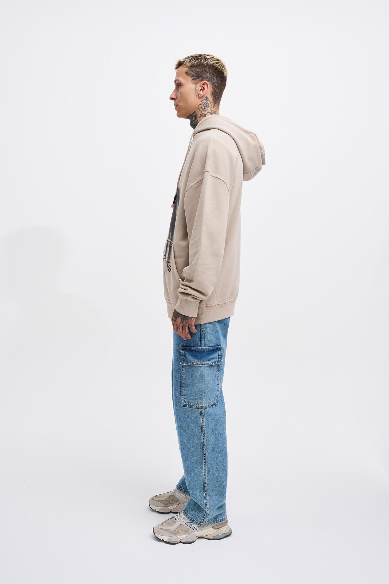 Erkek Free Sprit Yıkamalı Oversize Açık Bej Sweatshirt