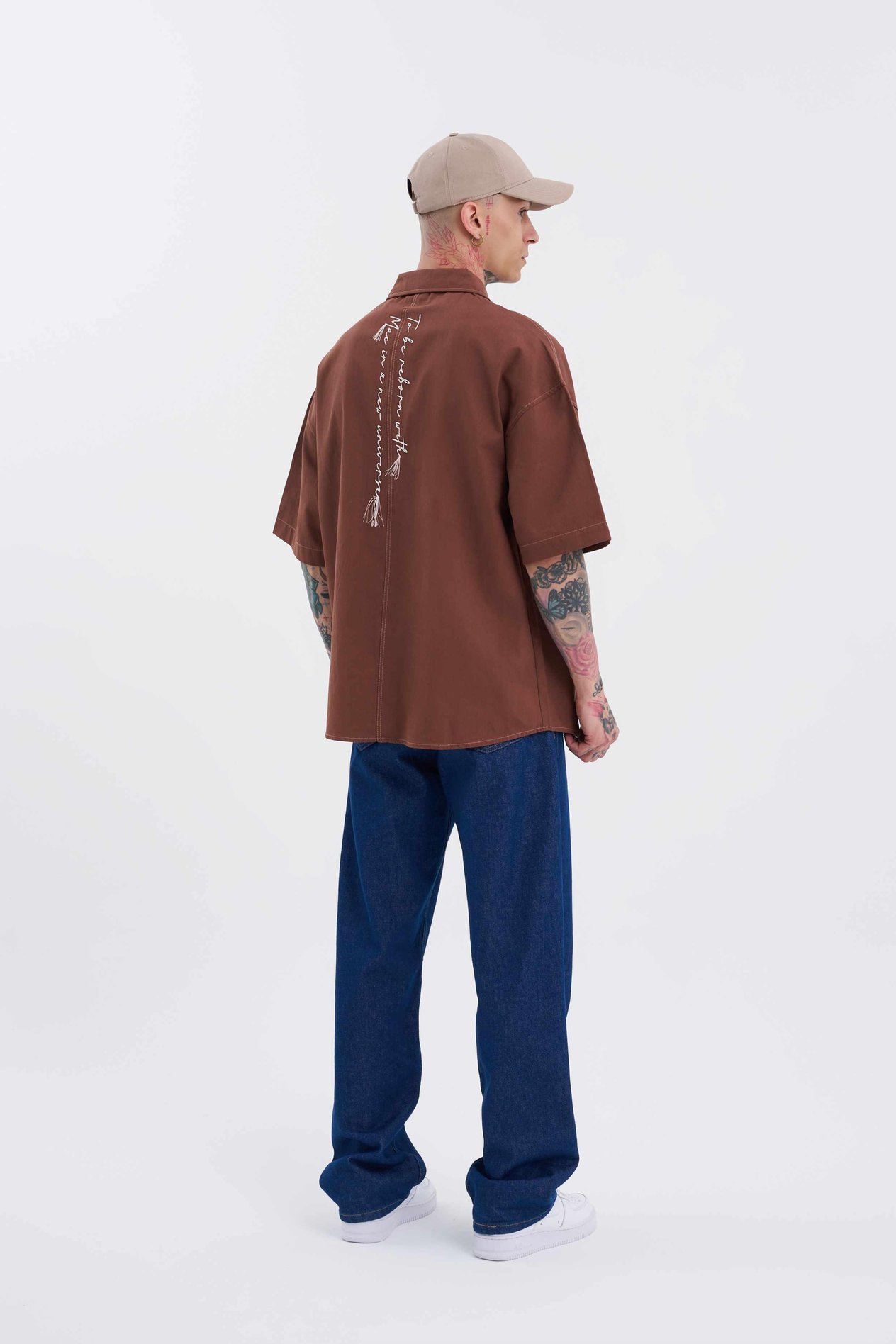 Erkek Frınged Nakışlı Oversize Mürdüm Gömlek