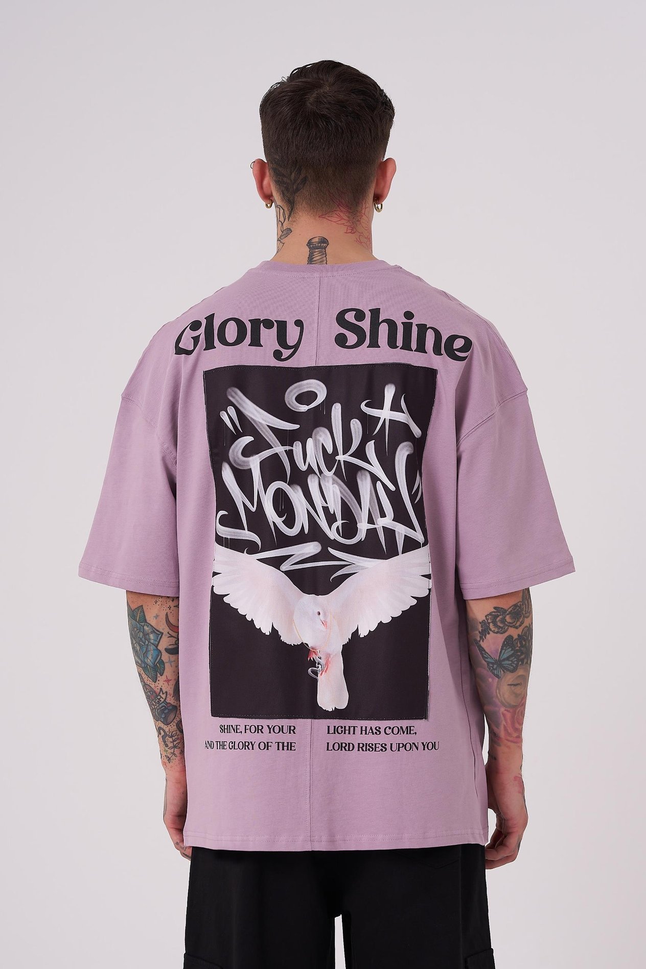 Erkek Glory Shine Baskılı Oversize Lila Tişört