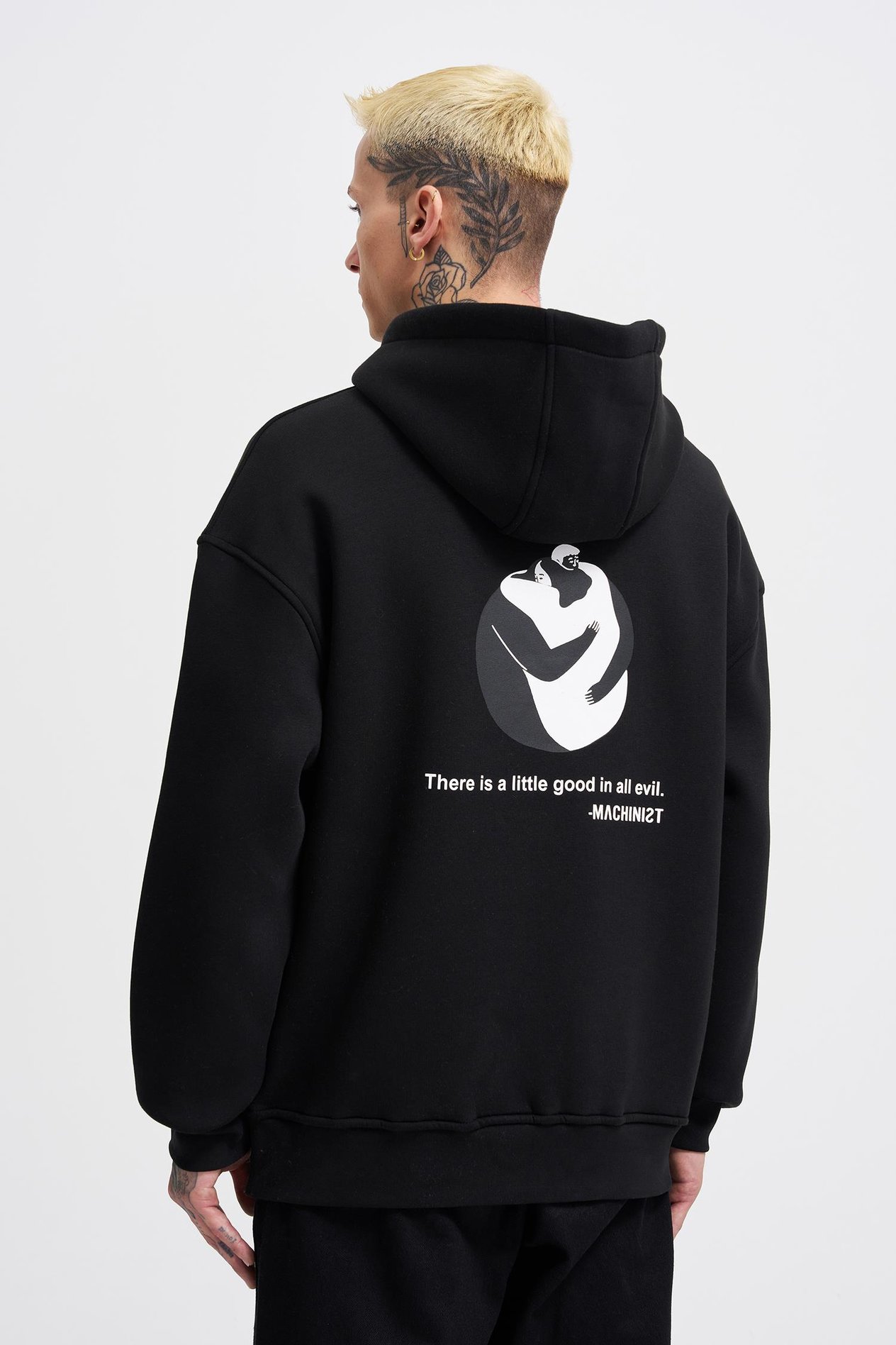 Erkek Good And Evil Baskılı Oversize Siyah Sweatshirt