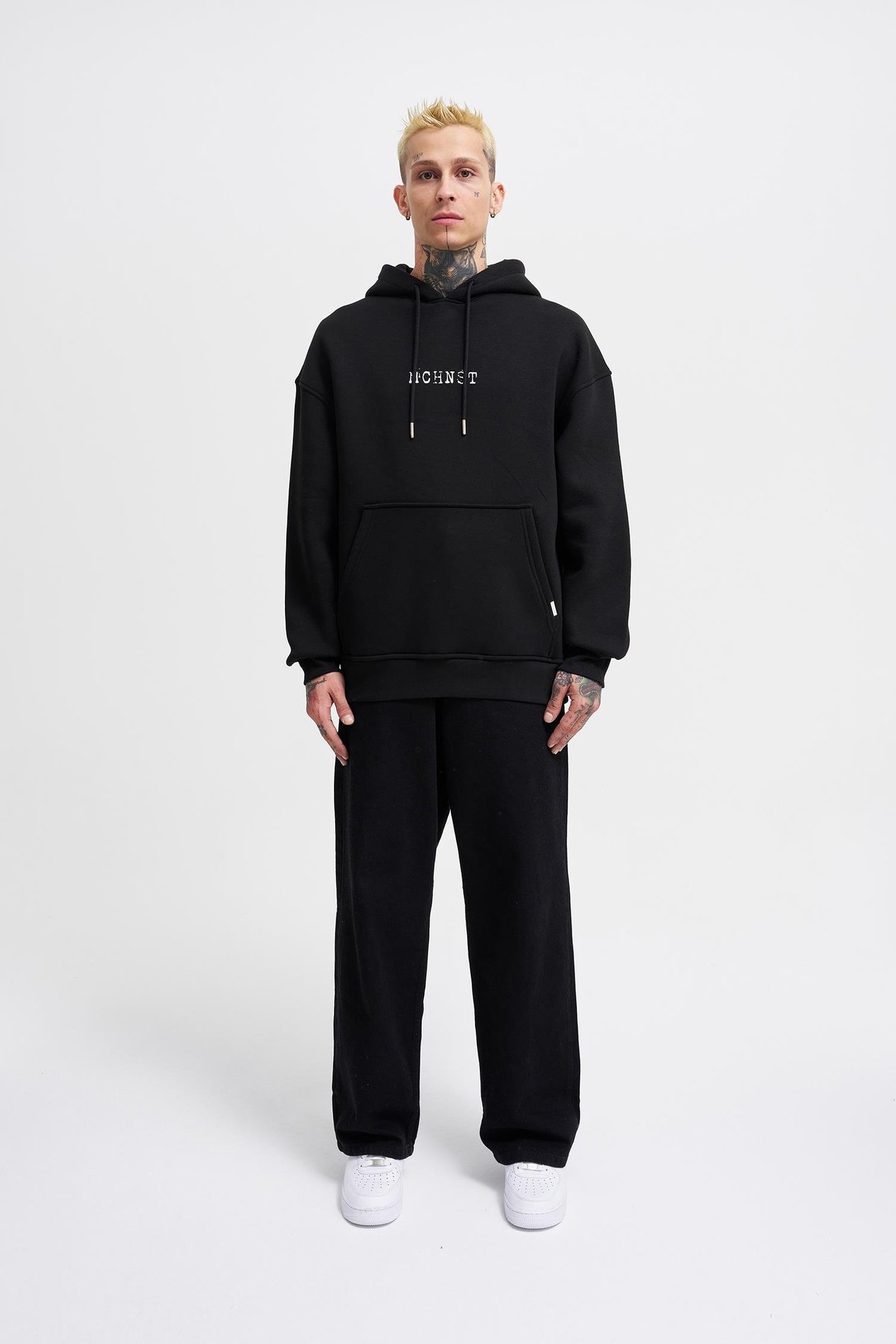 Erkek Good And Evil Baskılı Oversize Siyah Sweatshirt