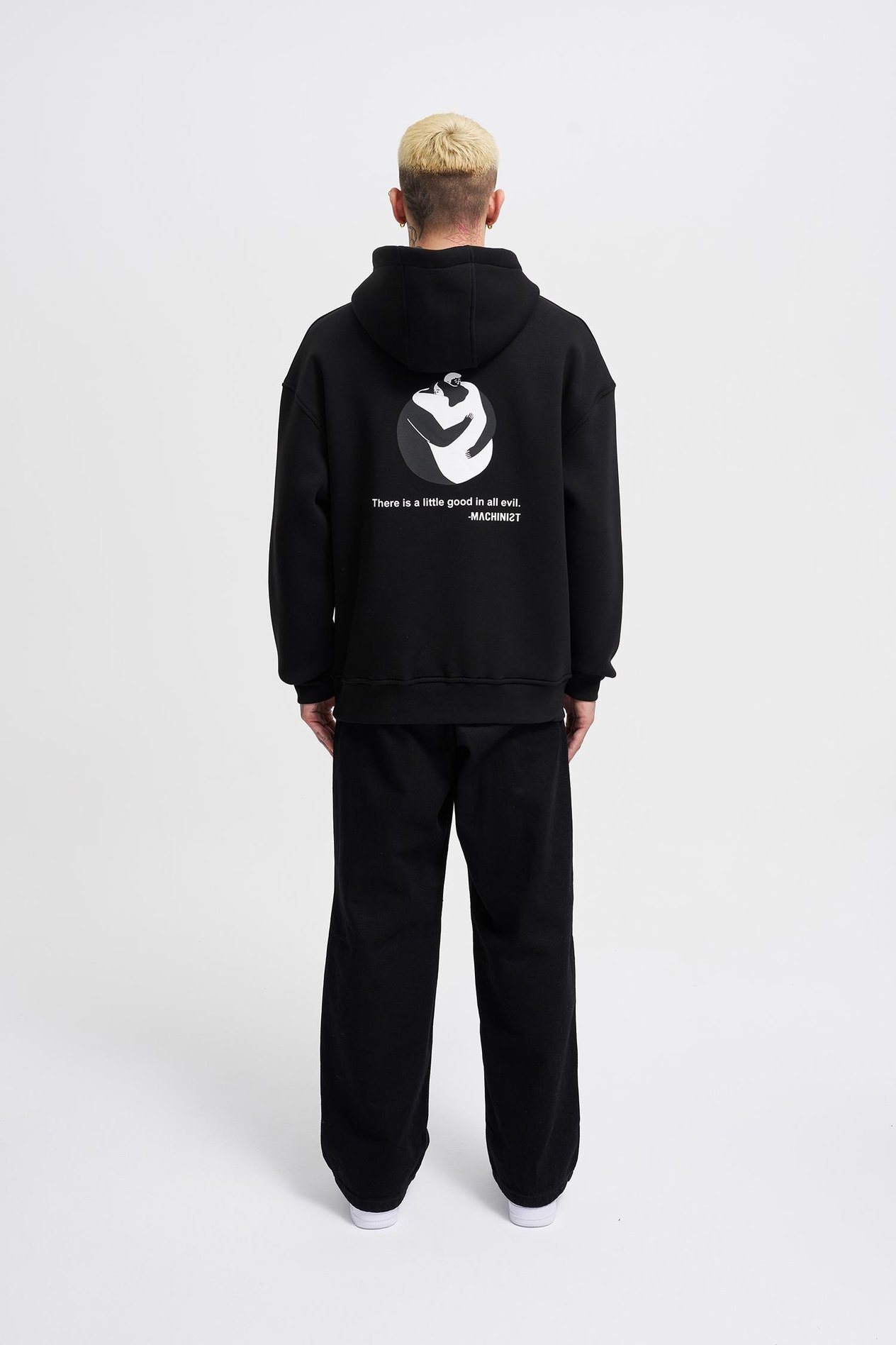 Erkek Good And Evil Baskılı Oversize Siyah Sweatshirt