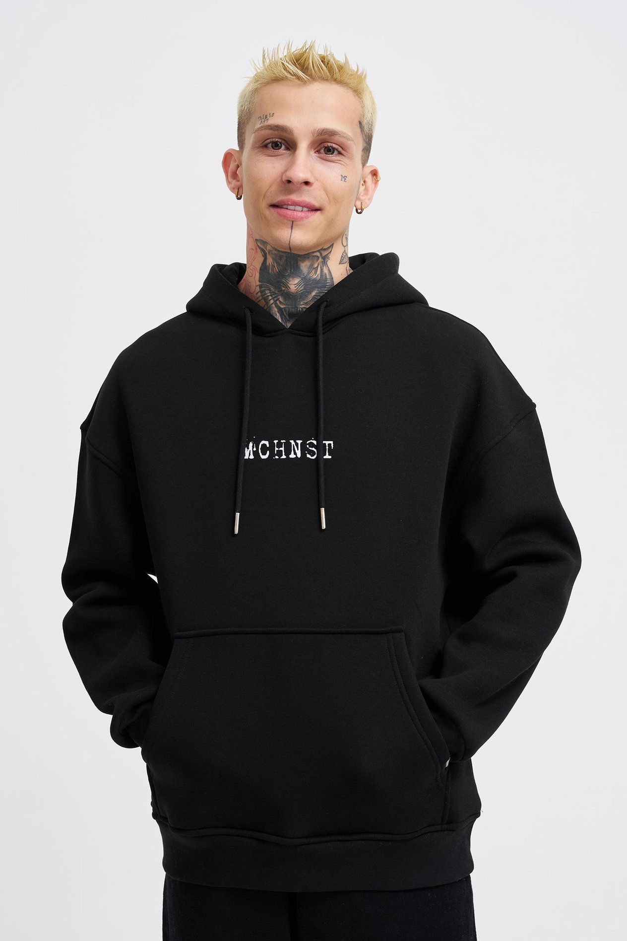 Erkek Good And Evil Baskılı Oversize Siyah Sweatshirt