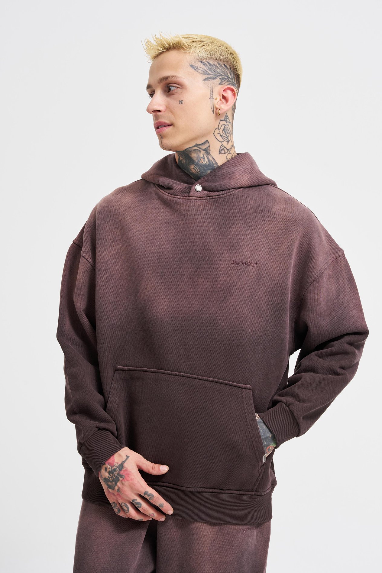 Erkek Gradient Yıkamalı Hoodie COFFEE