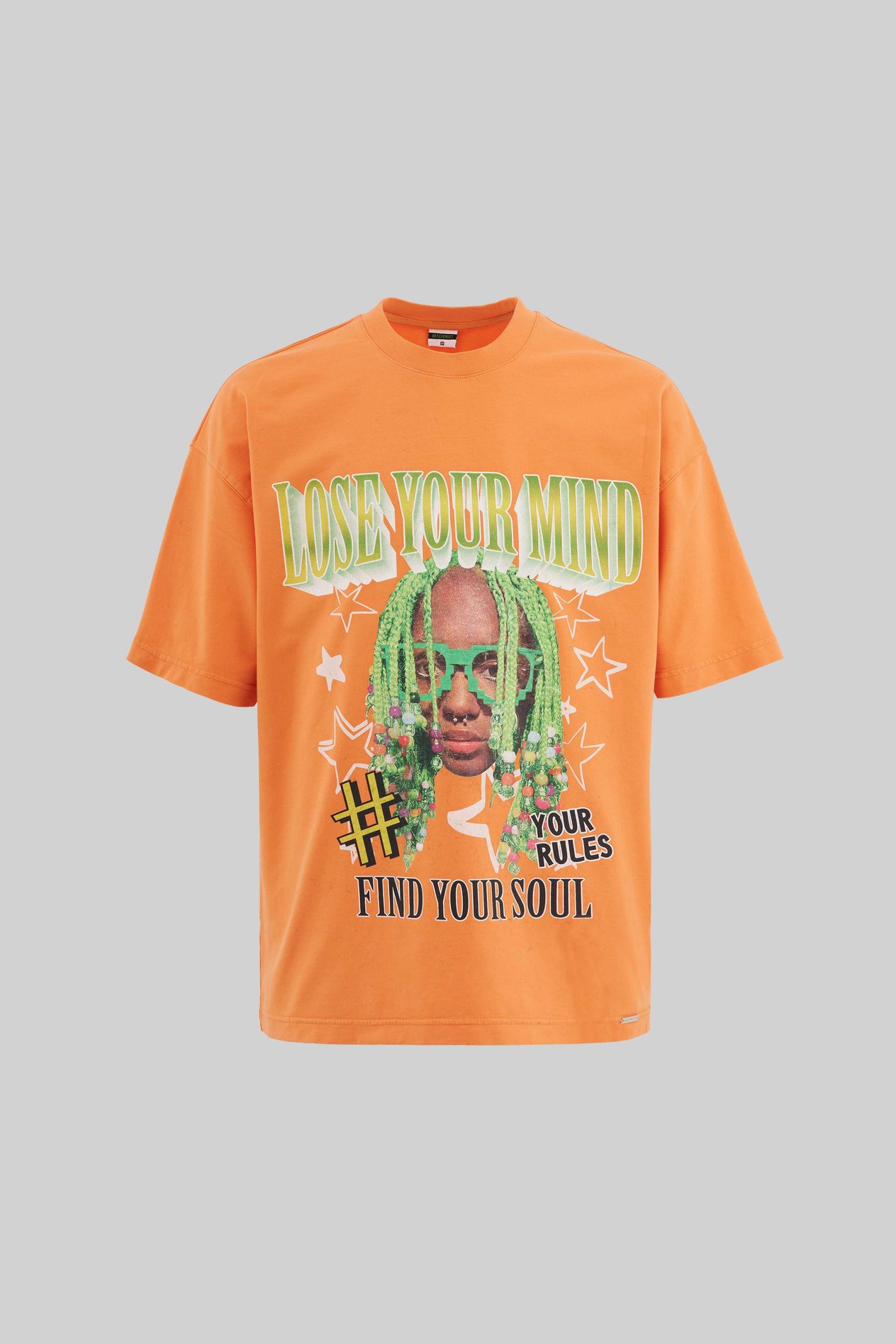 Erkek Graphic And Slogan Printed Yikamali Oversize Turuncu Tişört
