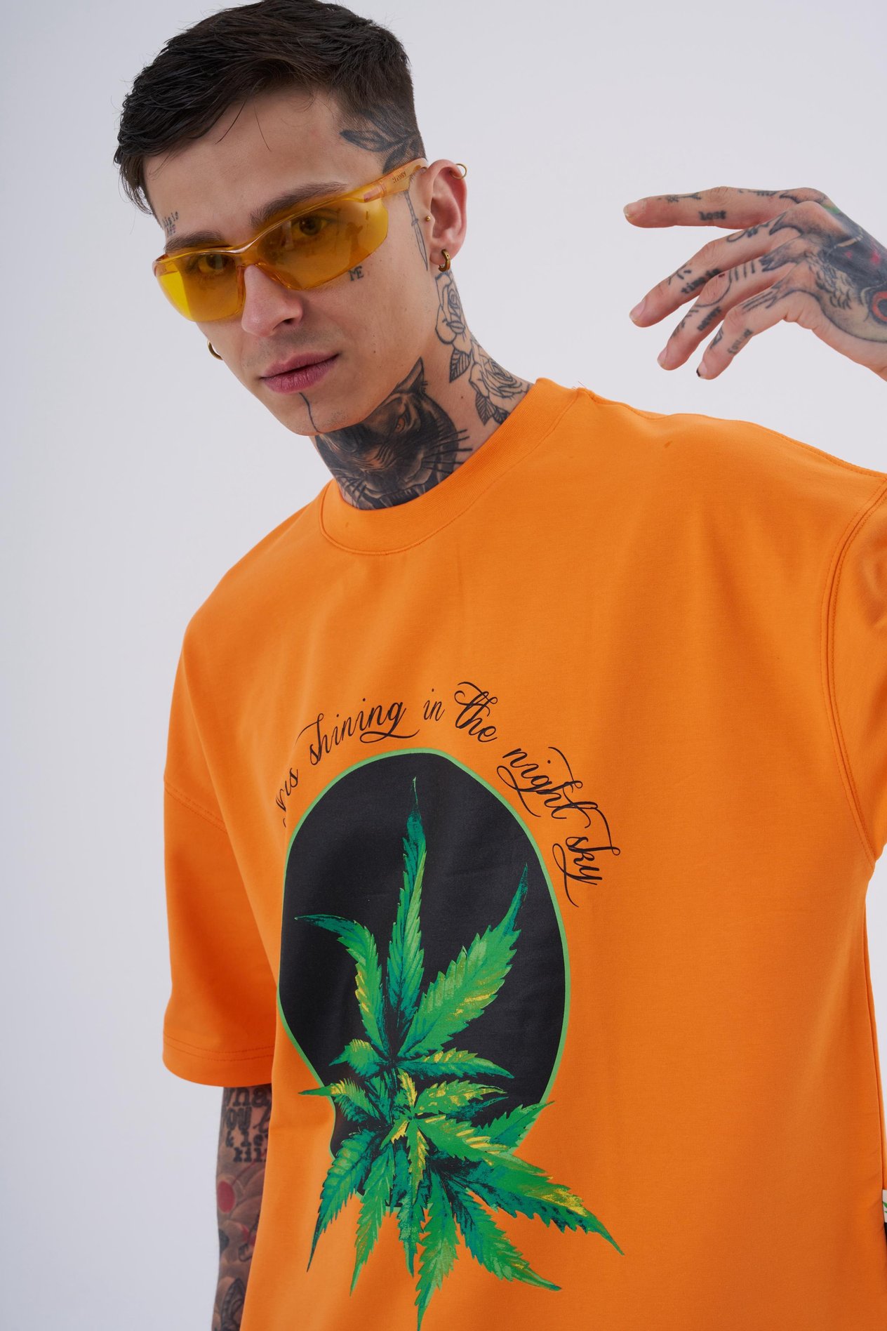 Erkek Herb Printed Baskılı Oversize Turuncu Tişört