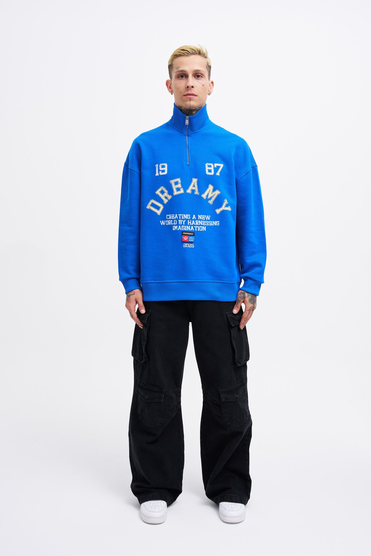 Erkek High Neck Printed Sweatshirt SOFT BLUE