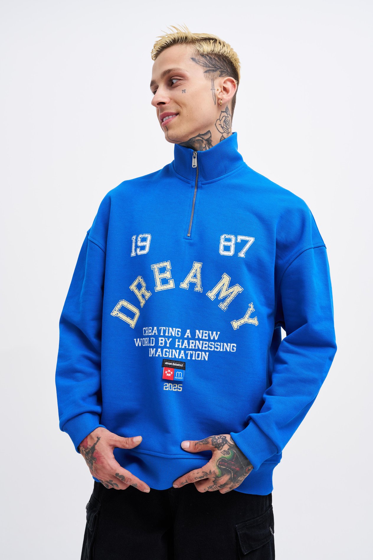 Erkek High Neck Printed Sweatshirt SOFT BLUE