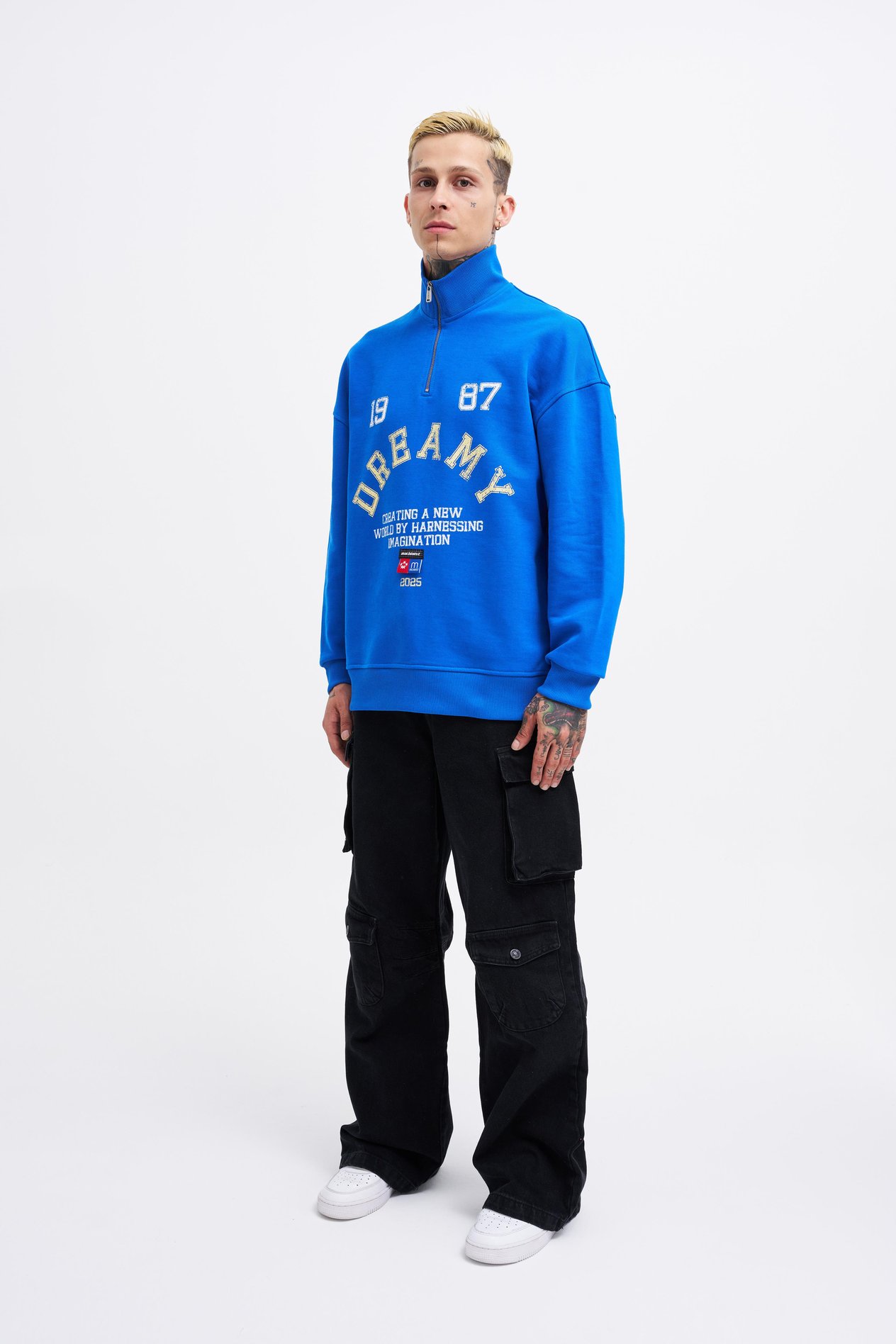 Erkek High Neck Printed Sweatshirt SOFT BLUE
