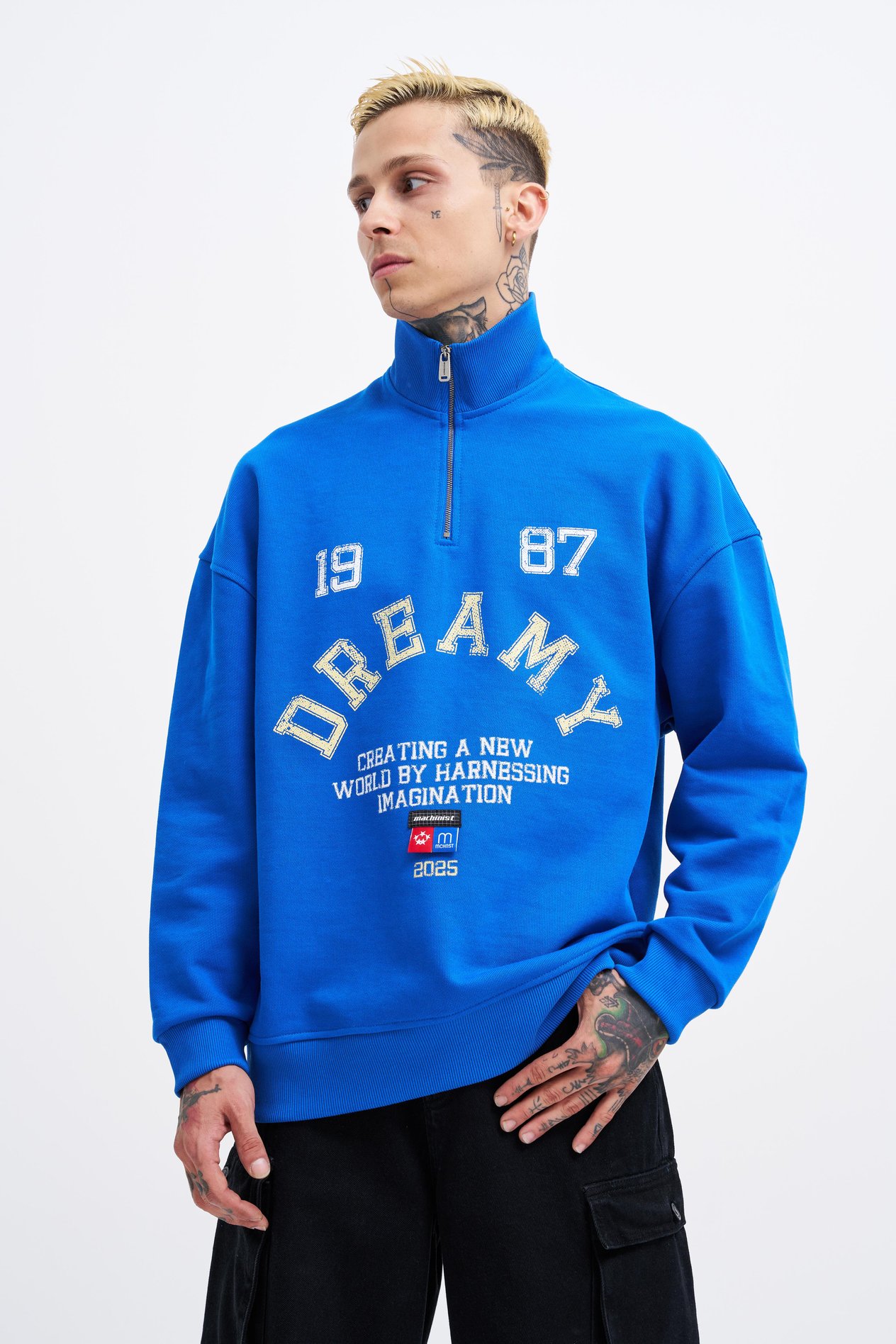 Erkek High Neck Printed Sweatshirt SOFT BLUE