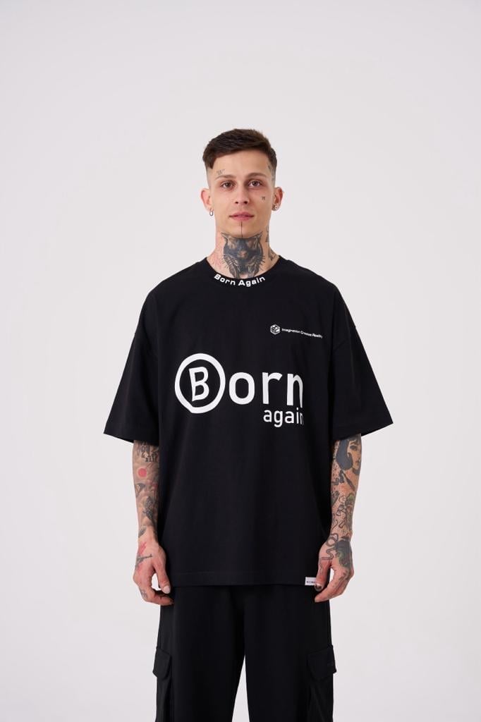 Erkek Imagination Creates Baskılı Oversize Siyah Tişört