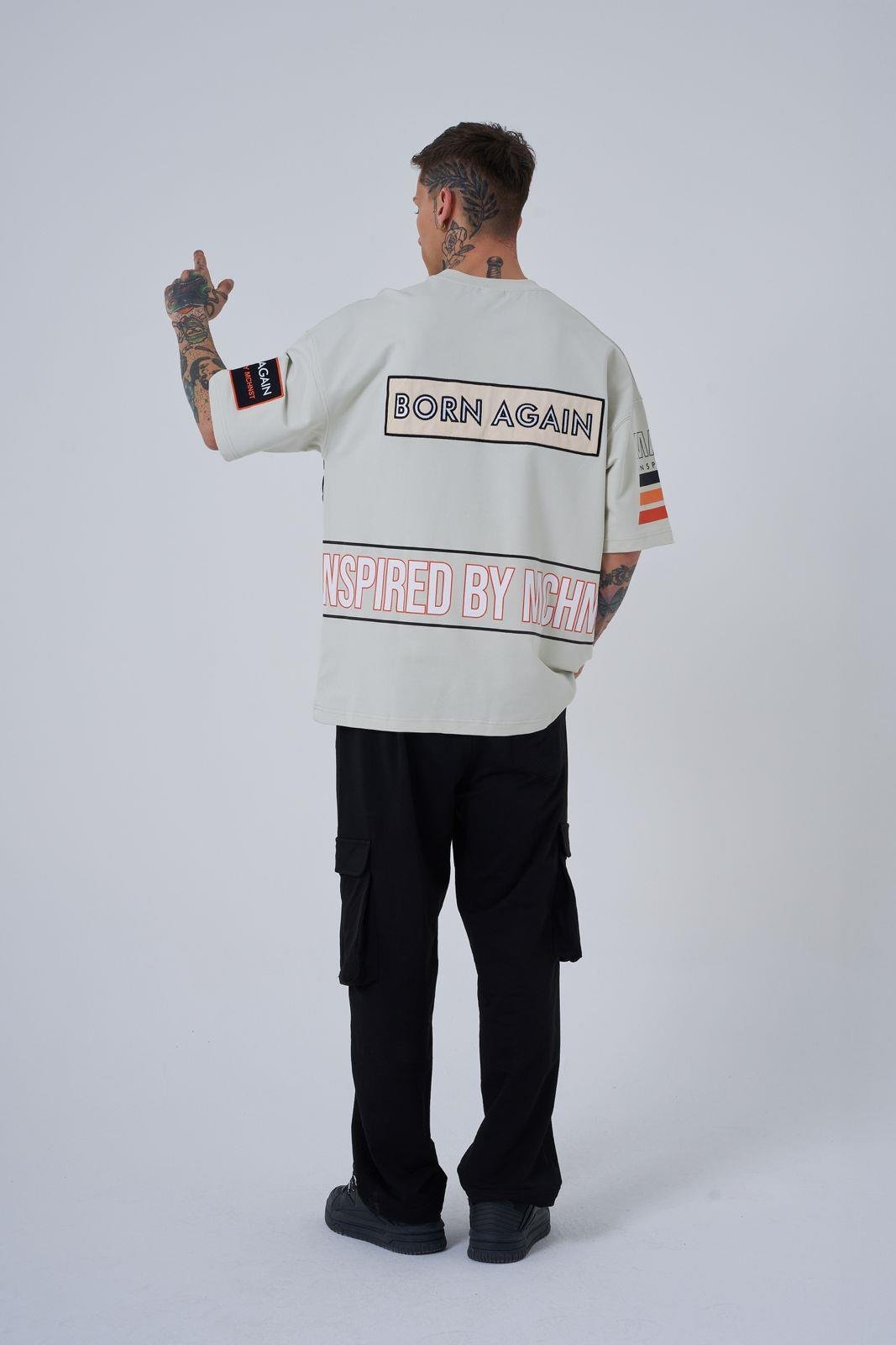 Erkek Inspired By Machinist Baskılı Oversize Tişört SPACE GREY