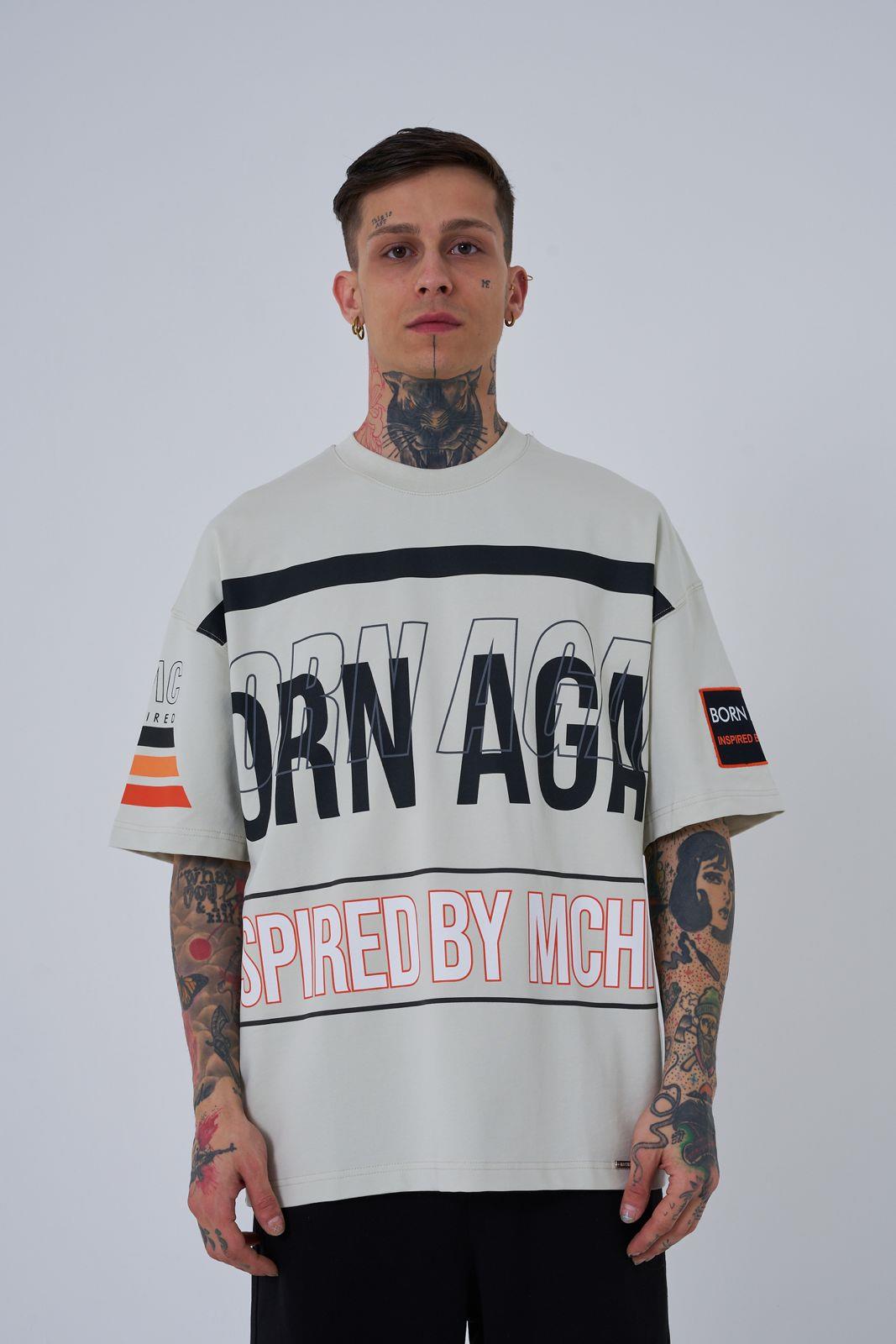 Erkek Inspired By Machinist Baskılı Oversize Tişört SPACE GREY