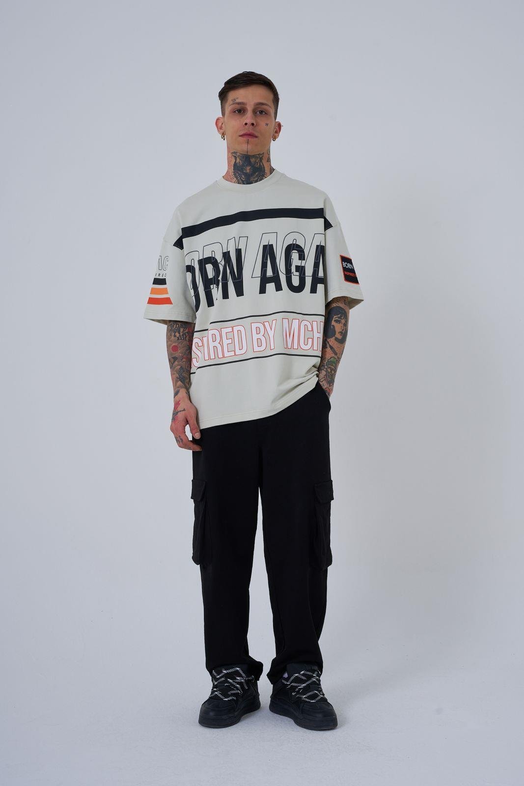 Erkek Inspired By Machinist Baskılı Oversize Tişört SPACE GREY