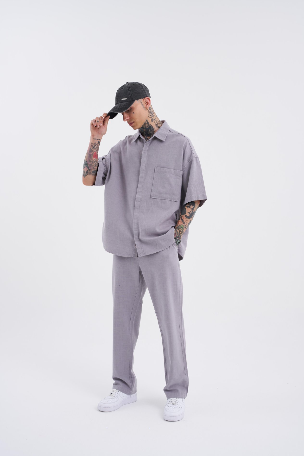 Erkek Keten Baggy Gri Pantolon