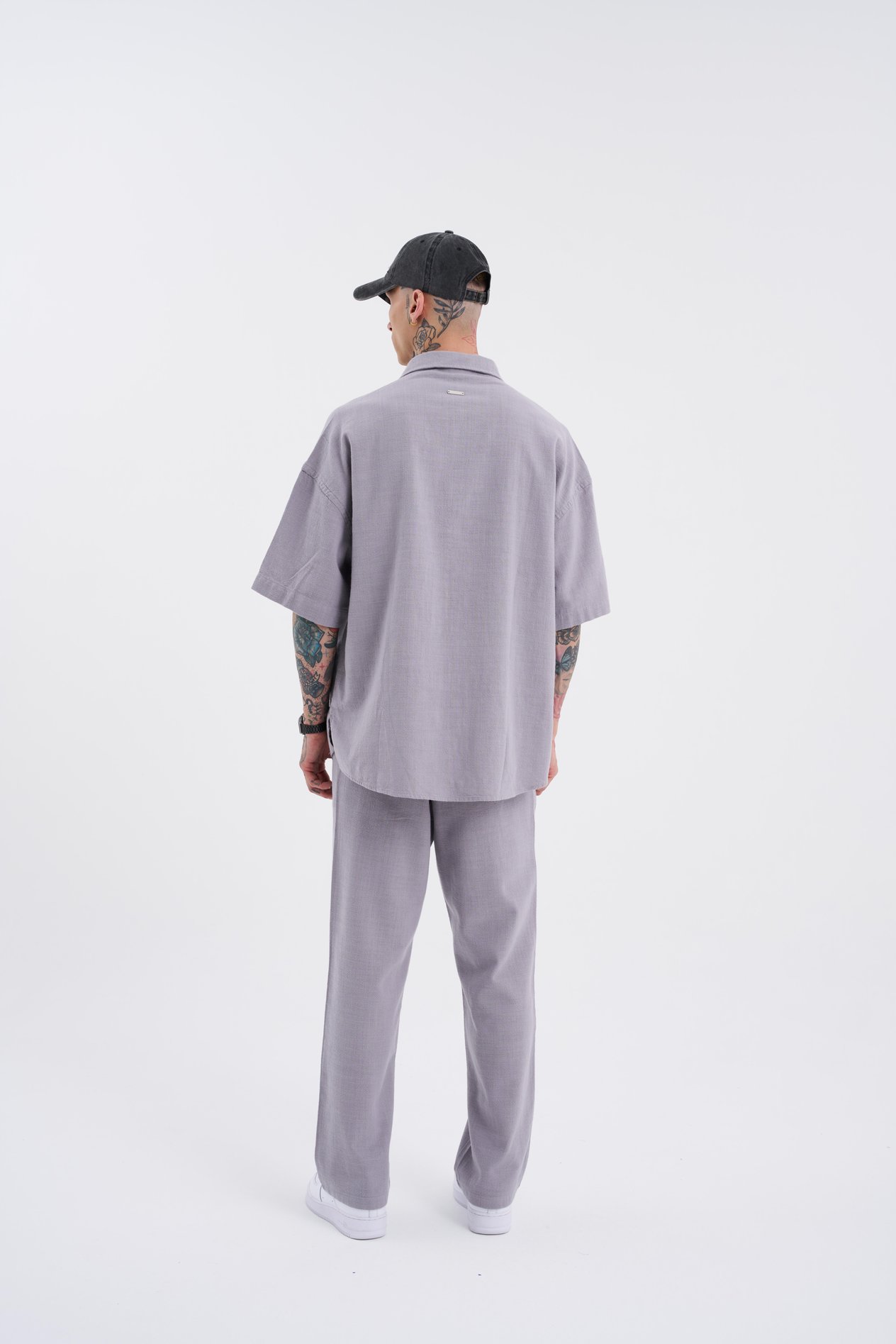 Erkek Keten Baggy Gri Pantolon