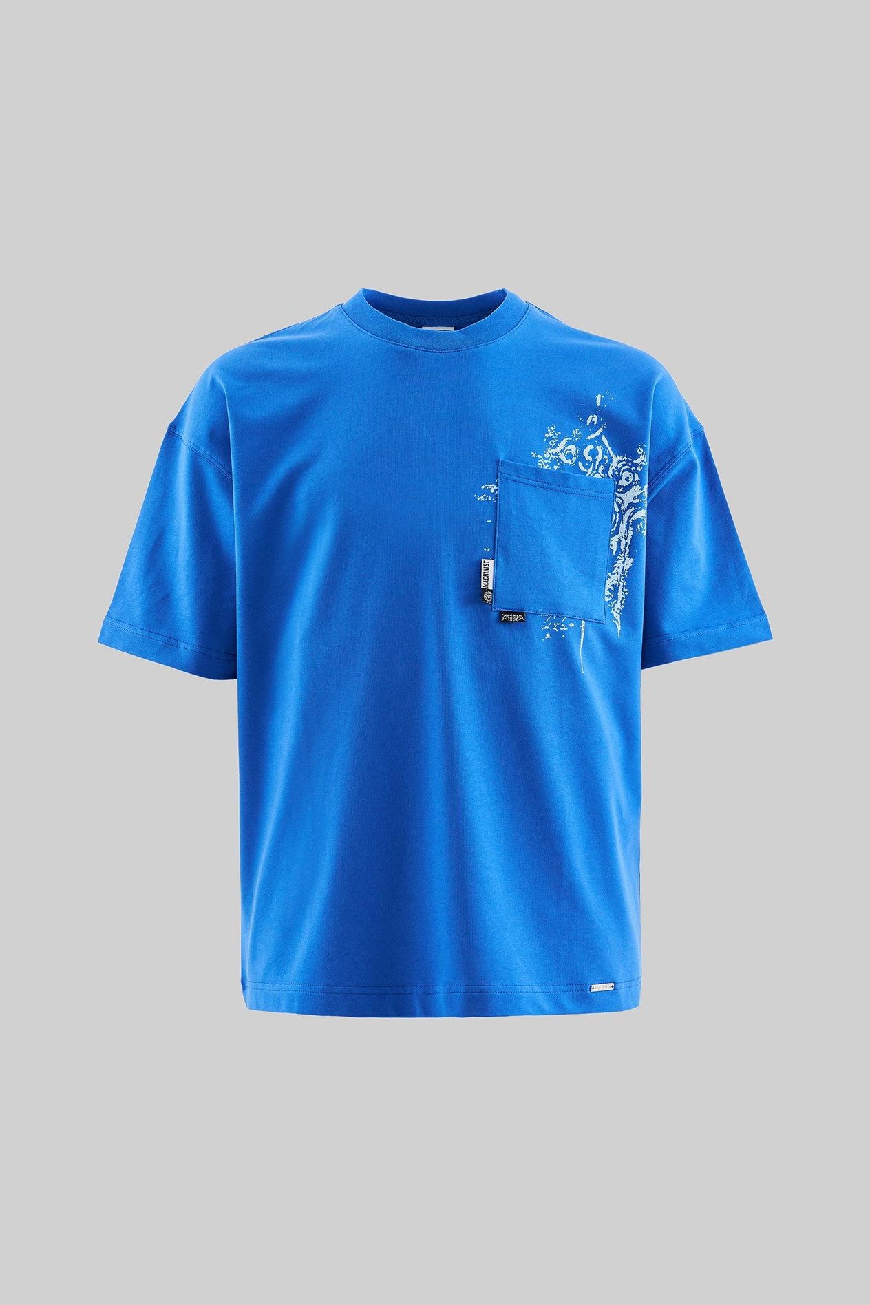 Erkek Label And Print Pocket Oversize Soft Mavi Tişört