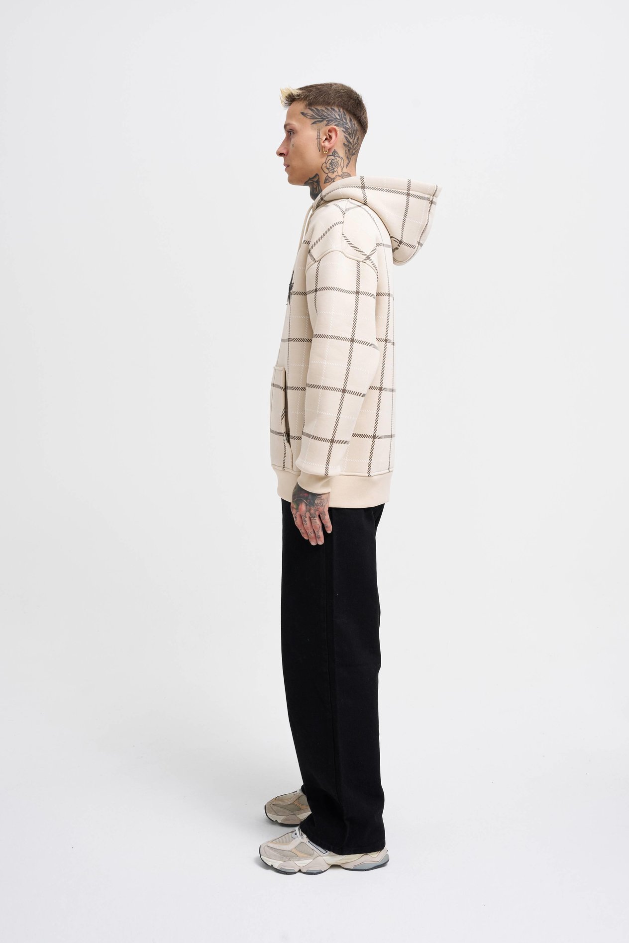 Erkek Leather Applique Hoodie SOFT BEIGE