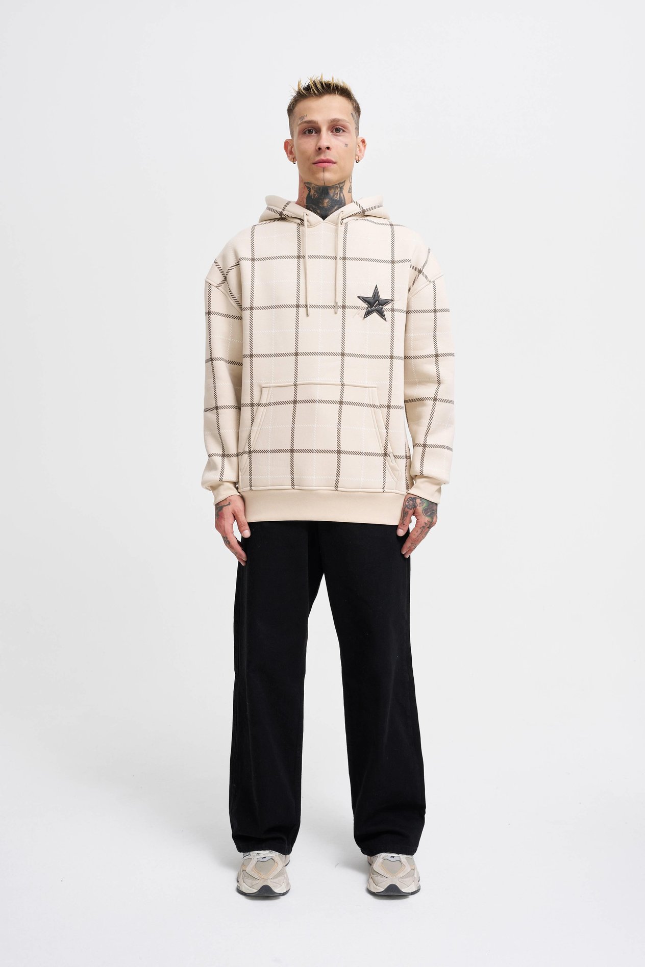 Erkek Leather Applique Hoodie SOFT BEIGE