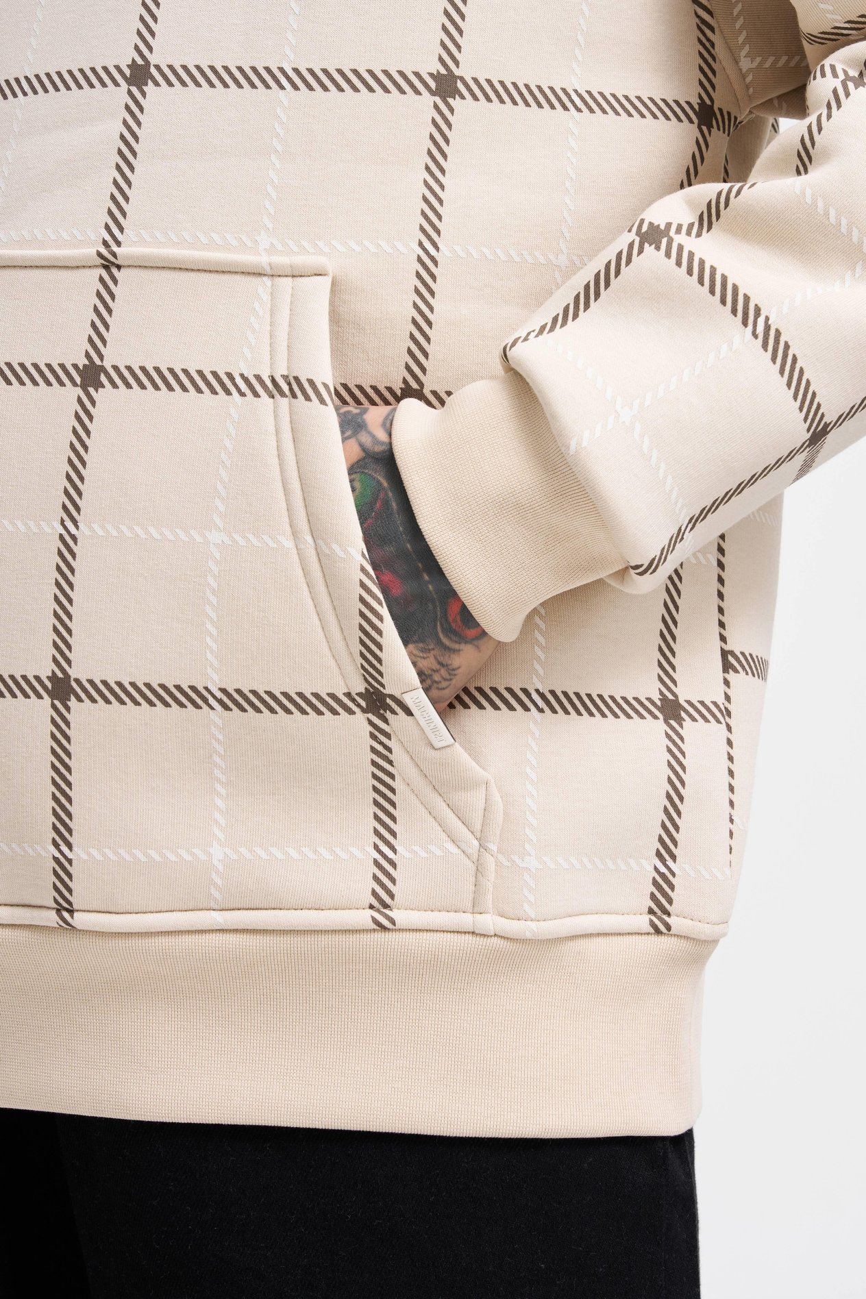 Erkek Leather Applique Hoodie SOFT BEIGE