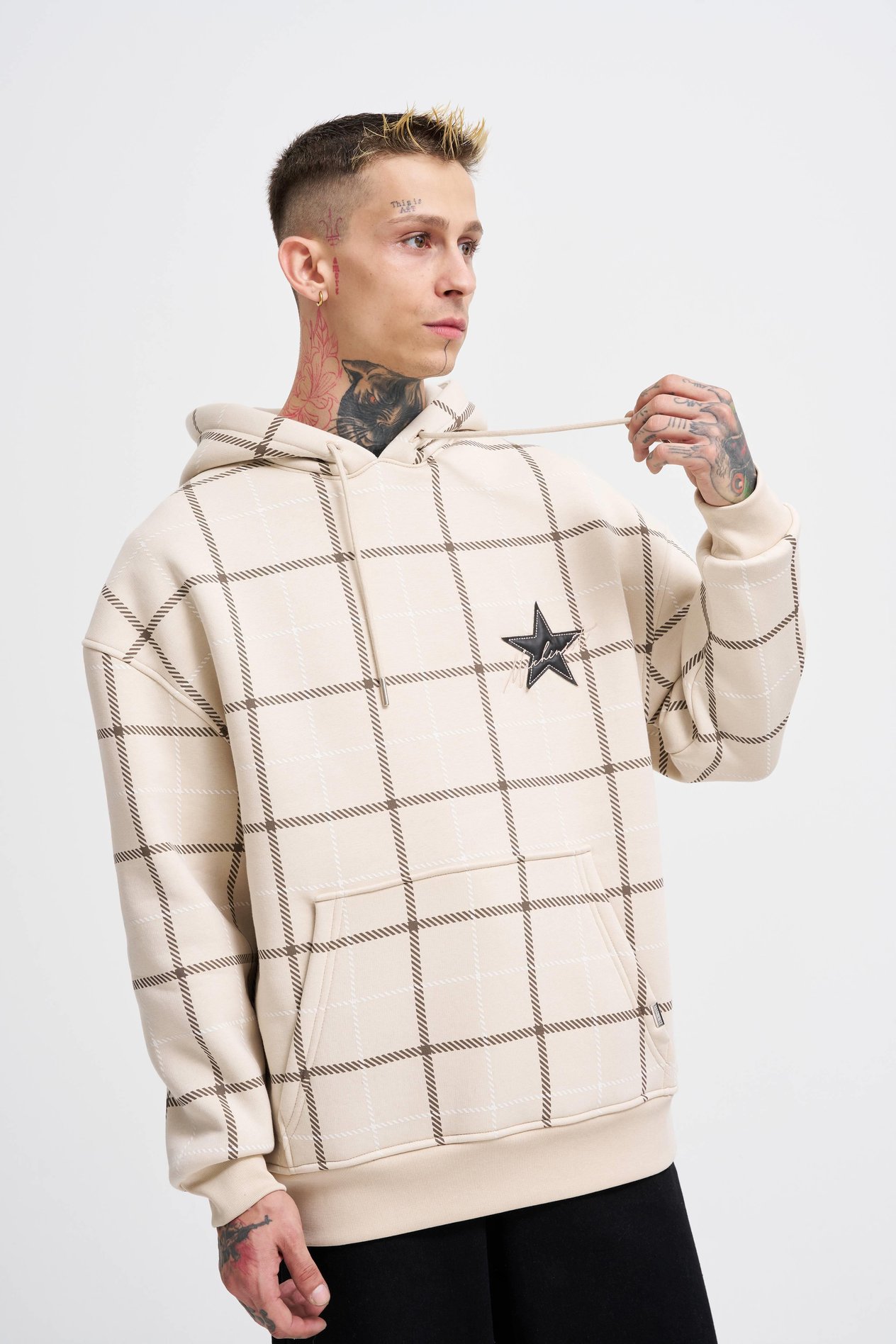 Erkek Leather Applique Hoodie SOFT BEIGE