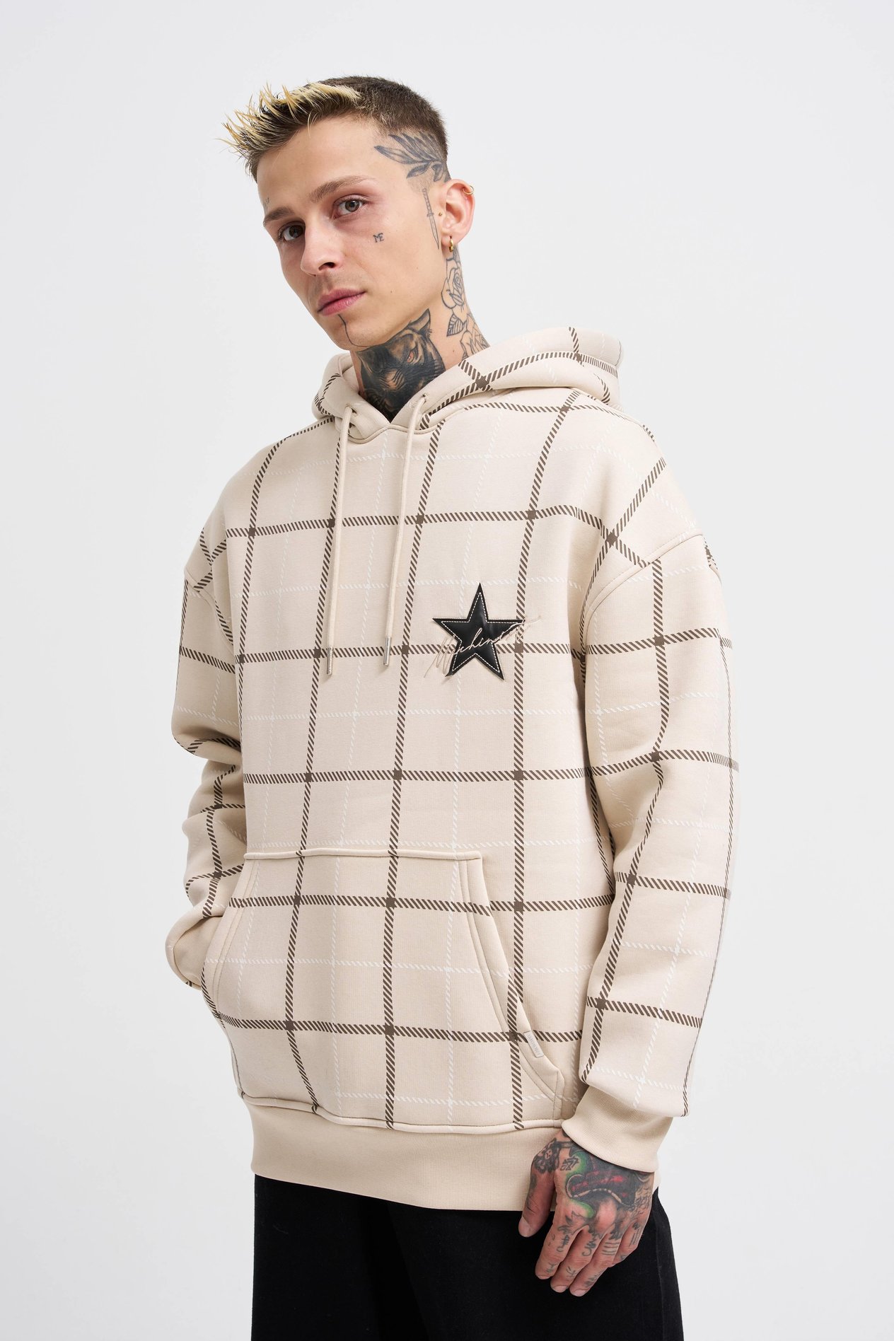 Erkek Leather Applique Hoodie SOFT BEIGE