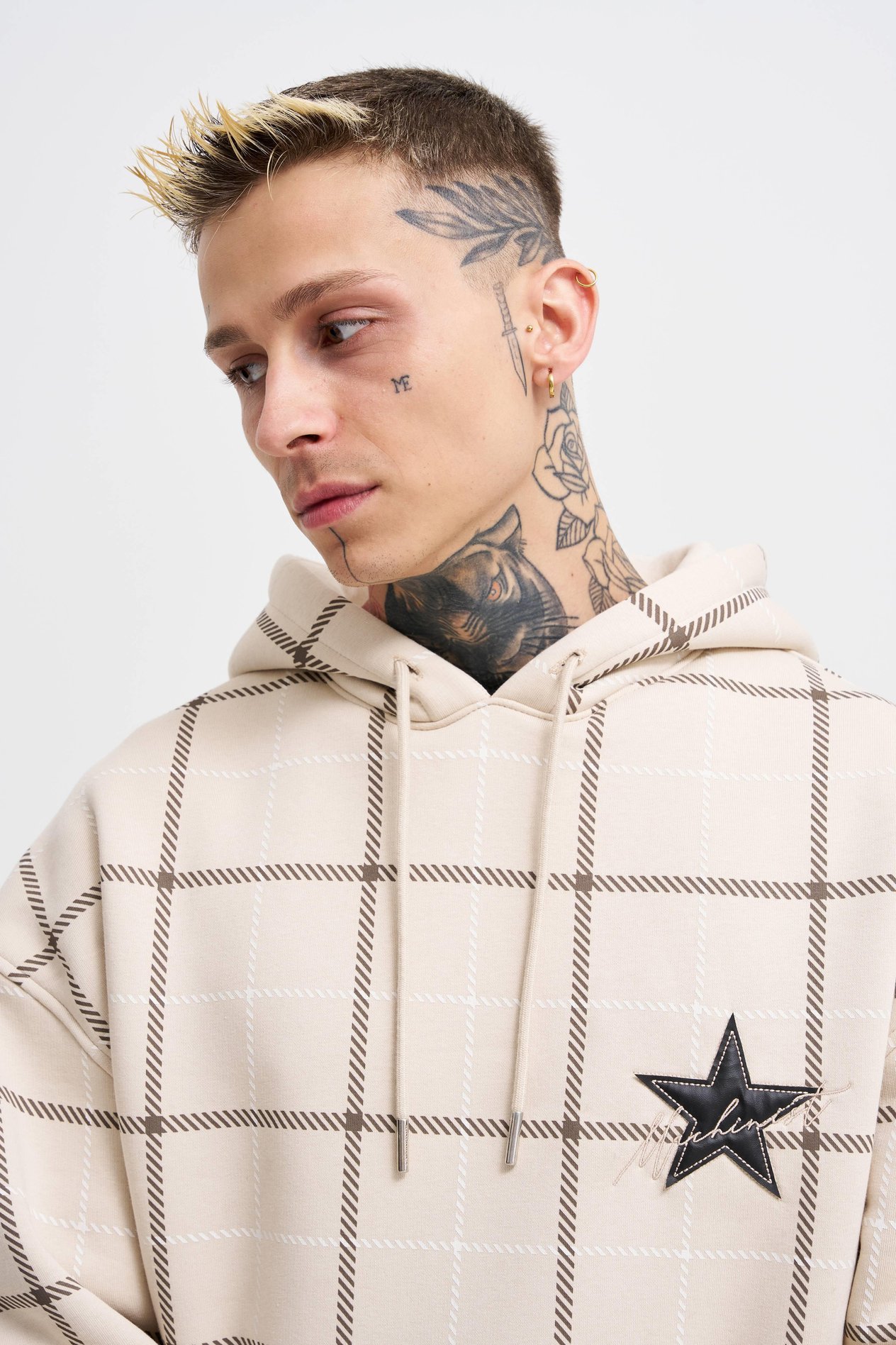 Erkek Leather Applique Hoodie SOFT BEIGE