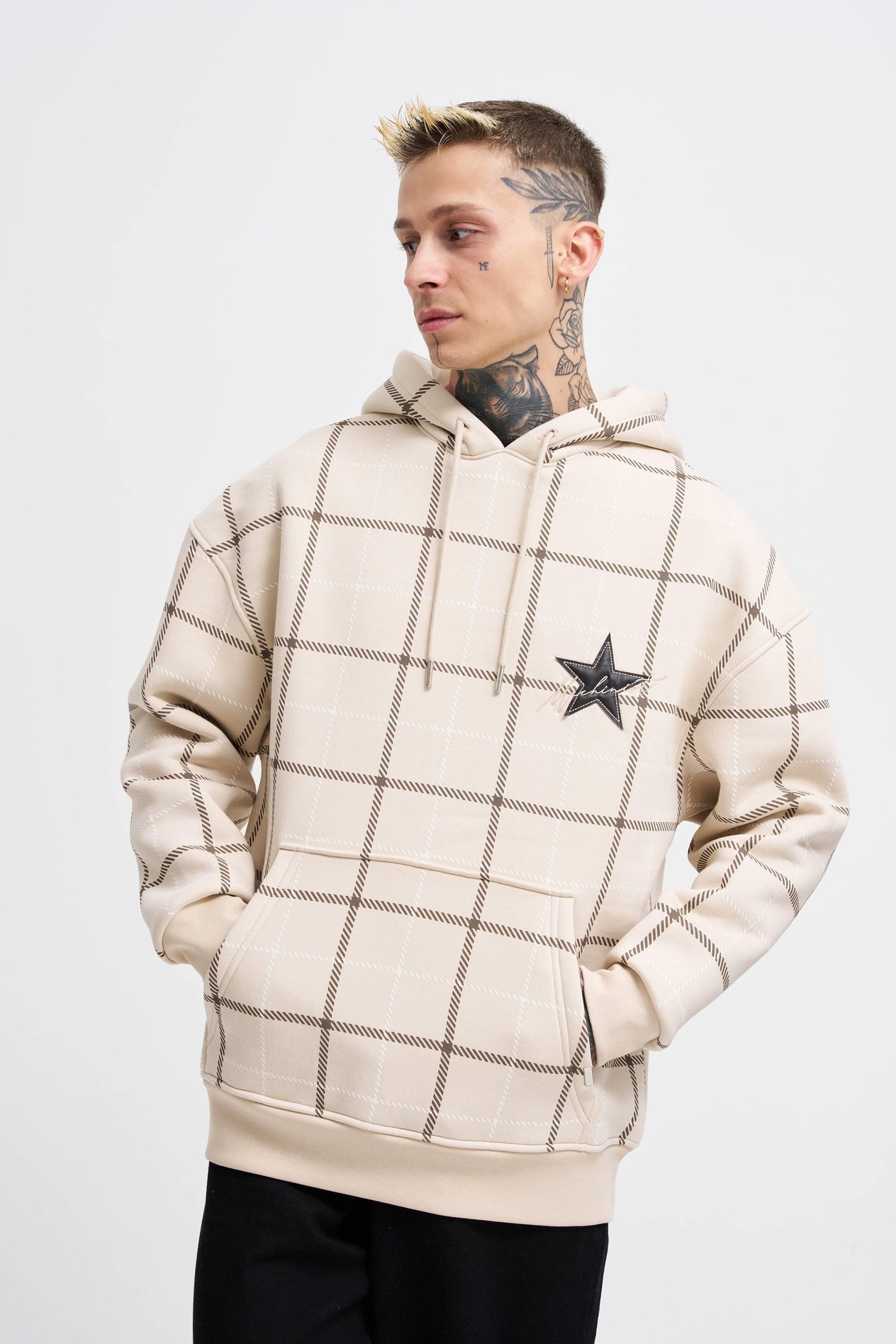Erkek Leather Applique Hoodie SOFT BEIGE