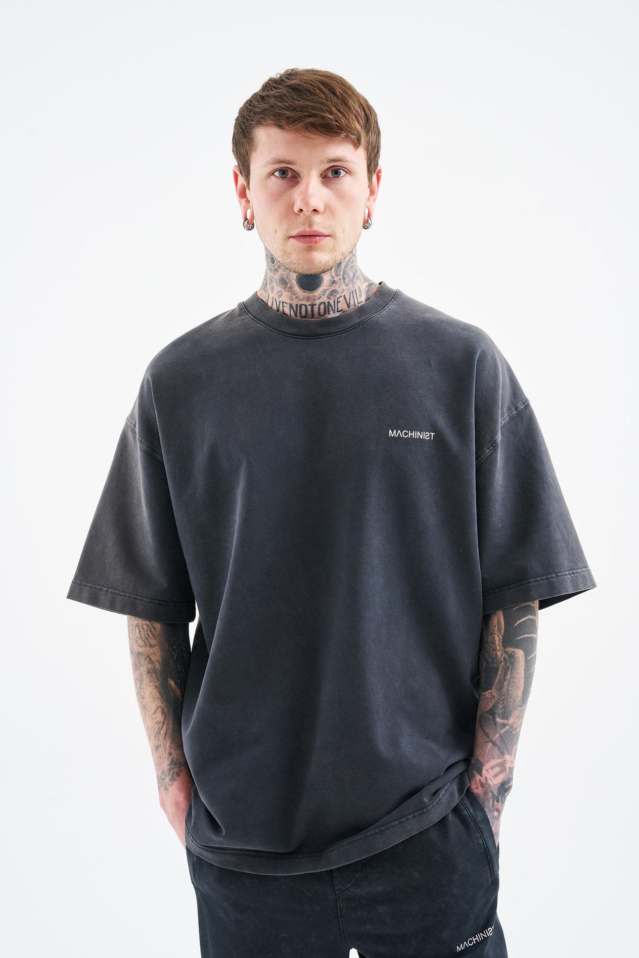 Erkek Luxury Basic Yıkamalı Oversize Antrasit Tişört