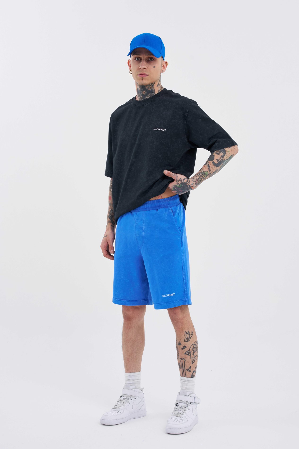 Erkek Luxury Basic Yıkamalı Relaxed Mavi Spotted Şort