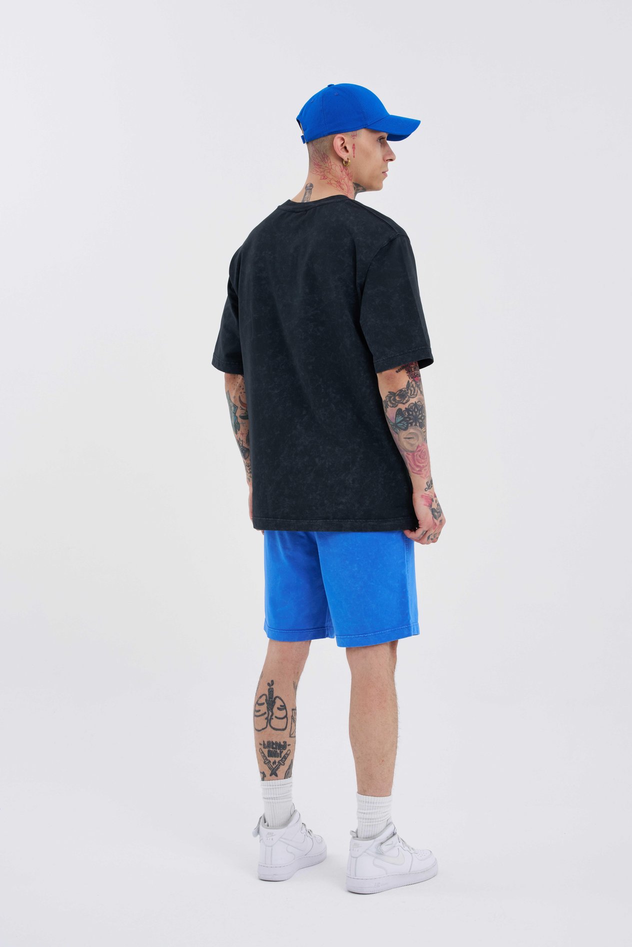 Erkek Luxury Basic Yıkamalı Relaxed Mavi Spotted Şort